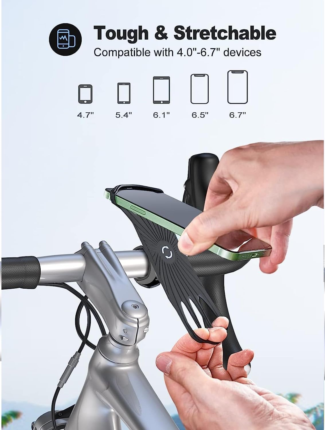 Bike Phone Mount, Universal Bike Phone Holder, 360&deg; Rotatable, Silicone Bicycle Phone Mount Handlebar for Iphones, Galaxy, Xiaomi, Honor, Realme, Huaweii, Pixel, Oneplus and Other 4.5-7.0 Mobile