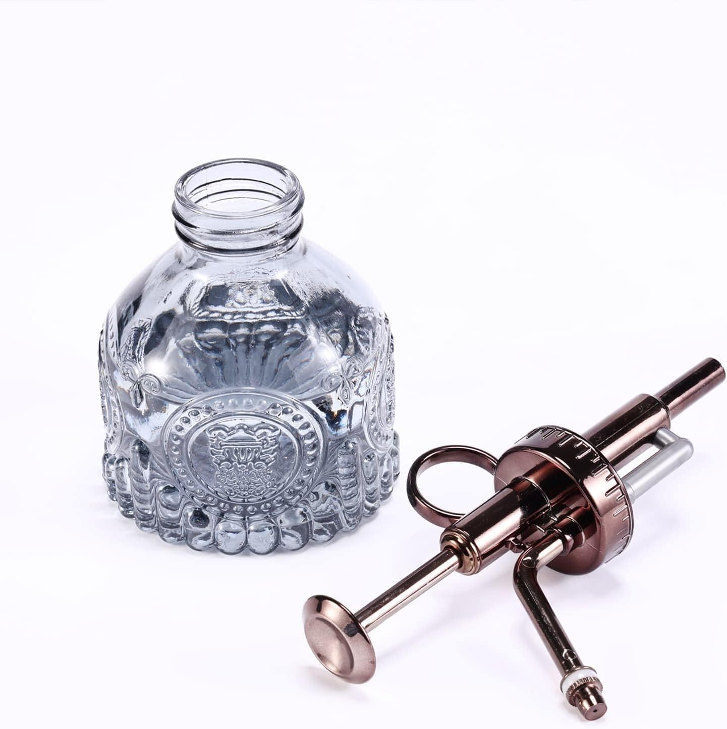 Glass Plant Mister Spray Bottle, 6.5" Green Glass Water Spray Bottle with Gold Top Pump Small Watering Can, Small Plant Sprayer Mister for Indoor Outdoor House Plant (Gray+Bronze D) image number 3