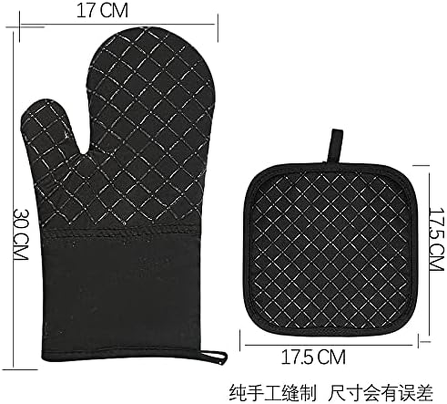 Oven Mitts and Pot Holders 4Pcs Set, Kitchen Oven Glove High Heat Resistant Extra Long Oven Mitts and Potholder with Non-Slip Silicone Surface for Cooking, Baking