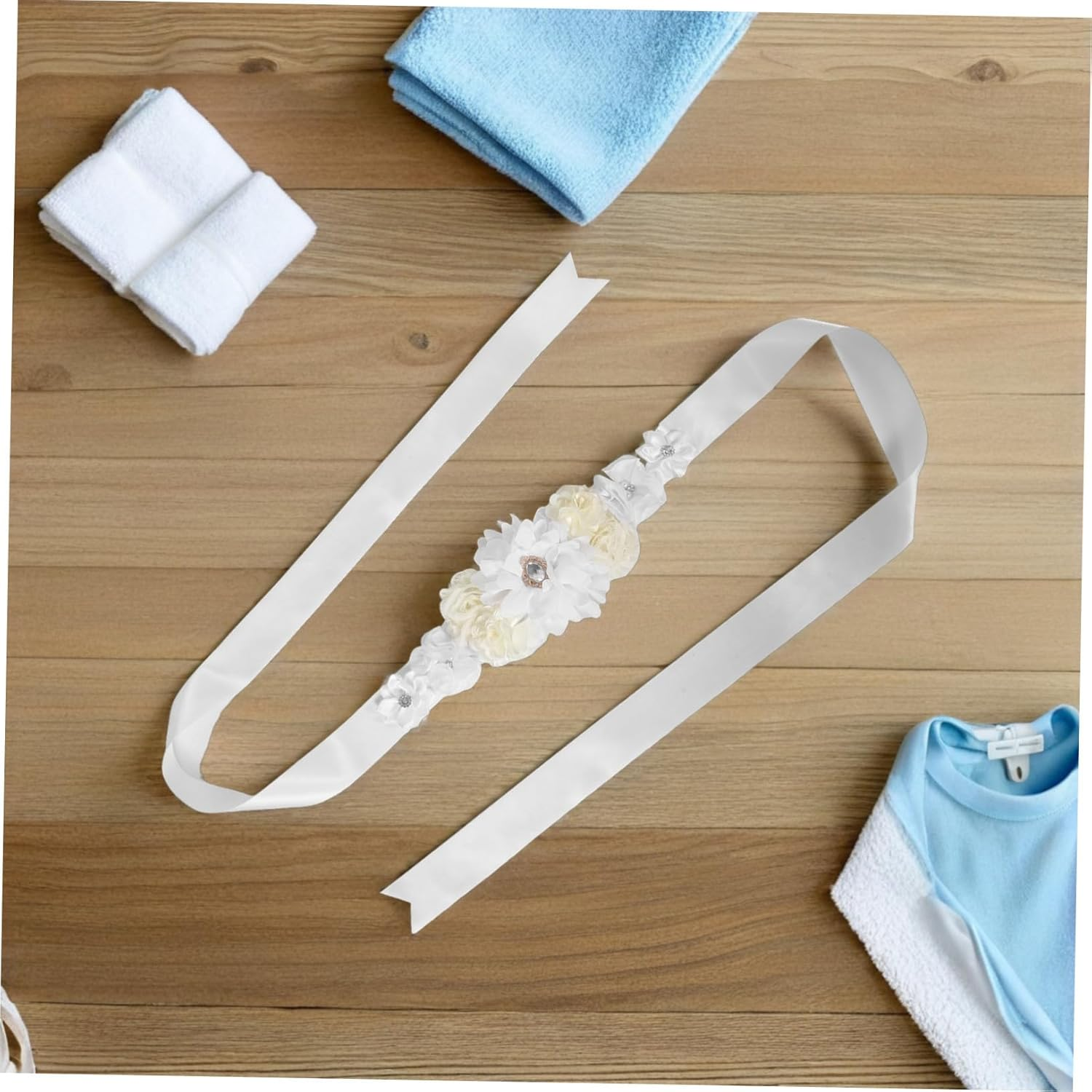 UPKOCH Adjustable Floral Maternity Sash Belt for Shower and Bridal Party Soft Breathable Pregnancy Support Band Reducing Lower Back Pressure Elegant Decorative Flower Belt for Expecting image number 4