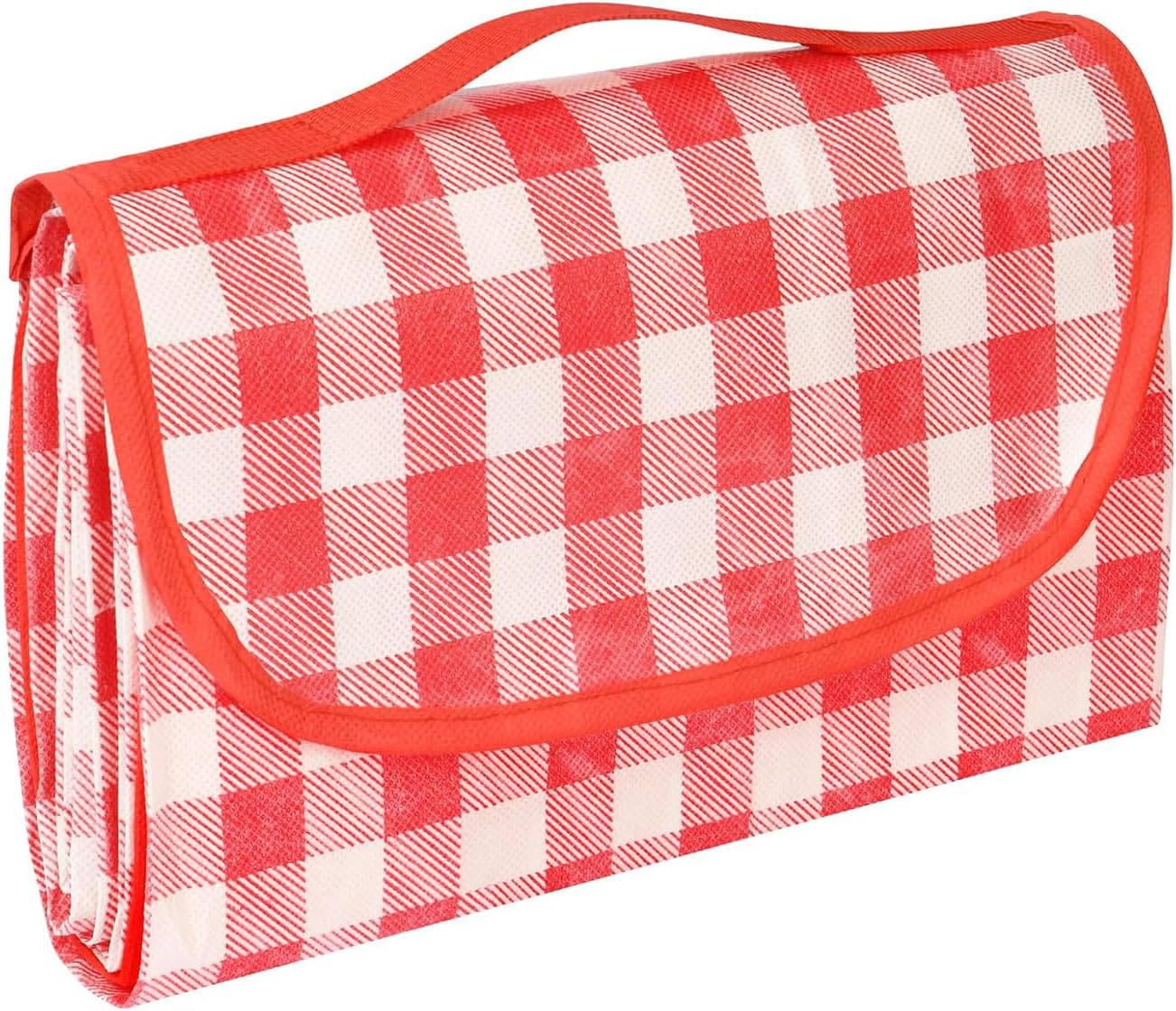 Extra Large 200X200Cm Picnic Blanket, Foldable Waterproof Mat for Camping, Beach, Park, Family & Outdoor Enthusiasts, Lightweight Portable with Carry Handle, Red/White Grid Design image number 4