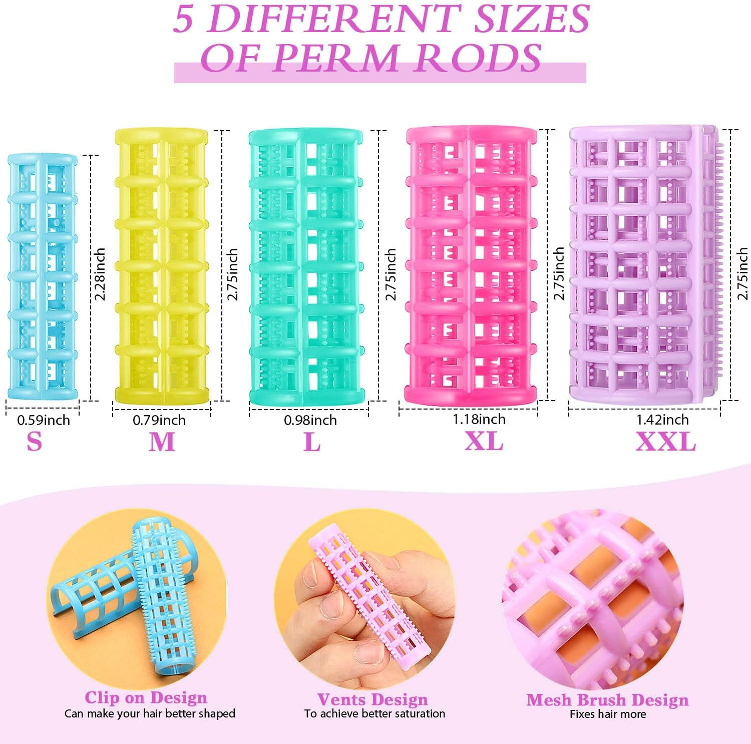 30 Pieces Plastic Hair Rollers Curlers Self Grip Rollers Hairdressing Curlers No Heat Hair Curlers for DIY Hairdressing Hair Salon Hair Barber, 5 Sizes image number 3