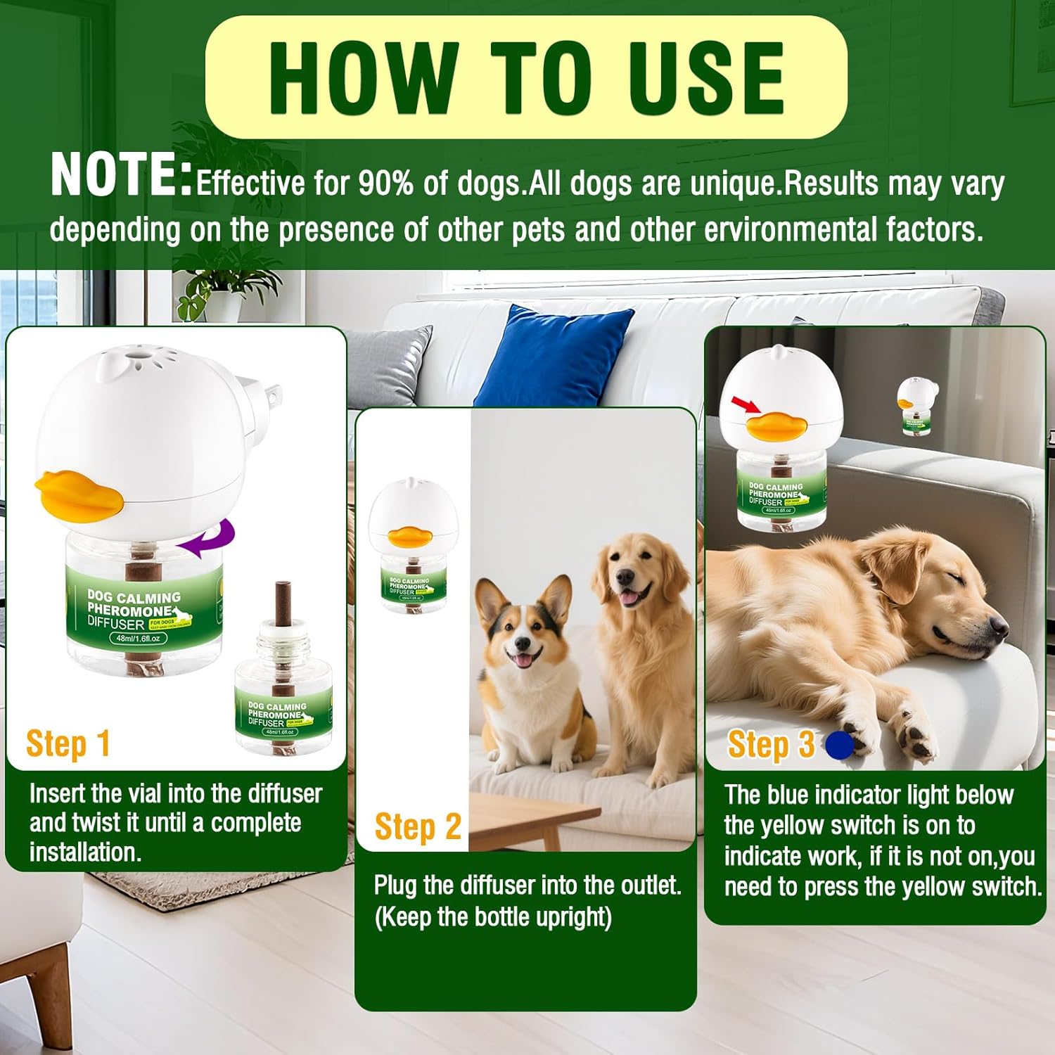 Dog Calming Pheromone Diffuser with 2 Refill Packs,Natural Anxiety Relief for Dogs, Reduces Stress and Barking Effectively,Fit All Breeds,2 Refills image number 2