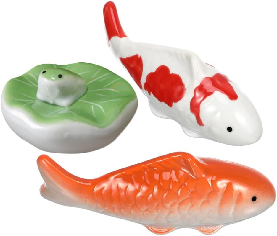 Milisten Ceramic Floating Fish 6Pcs Small Koi Fish and Frog Figurines Aquarium Pond Floaters Ornaments for Desktop Pond Tank Decoration image number 6