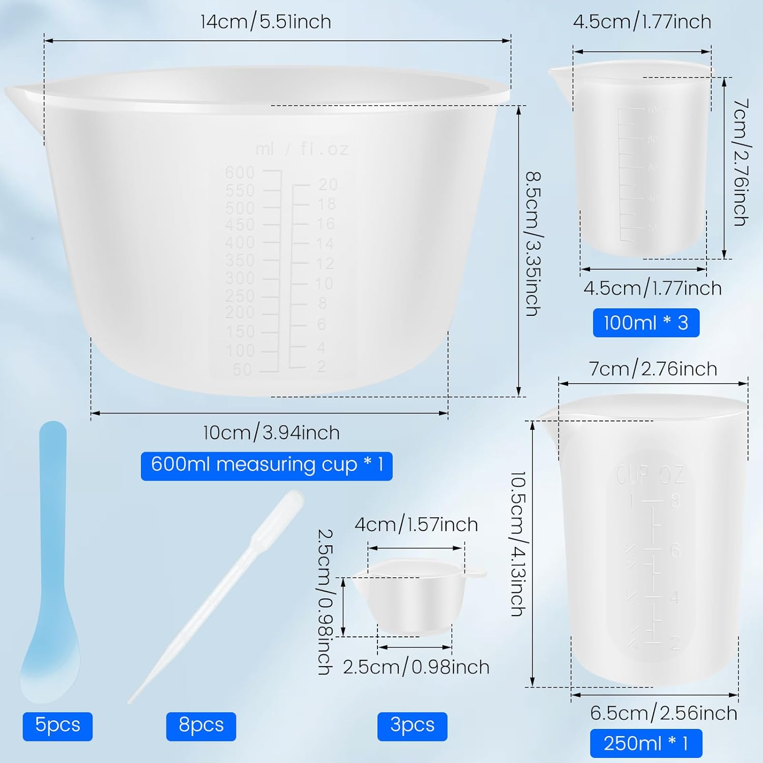 21 Pcs Silicone Measuring Cups for Epoxy Resin, Reusable Silicone Mixing Measuring Cups for Molds Jewelry Making Easy to Clean image number 4