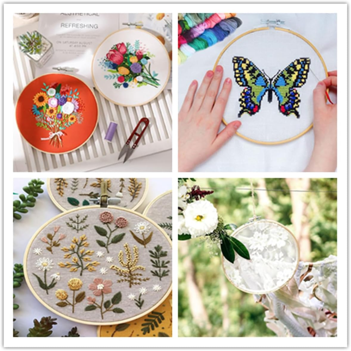 5PCS Embroidery Hoops,6/8/9/10/12 Inches,Round Wooden, Adjustable Cross Stitch Hoop,For Home Ornaments and Art Craft Handy Sewing image number 5