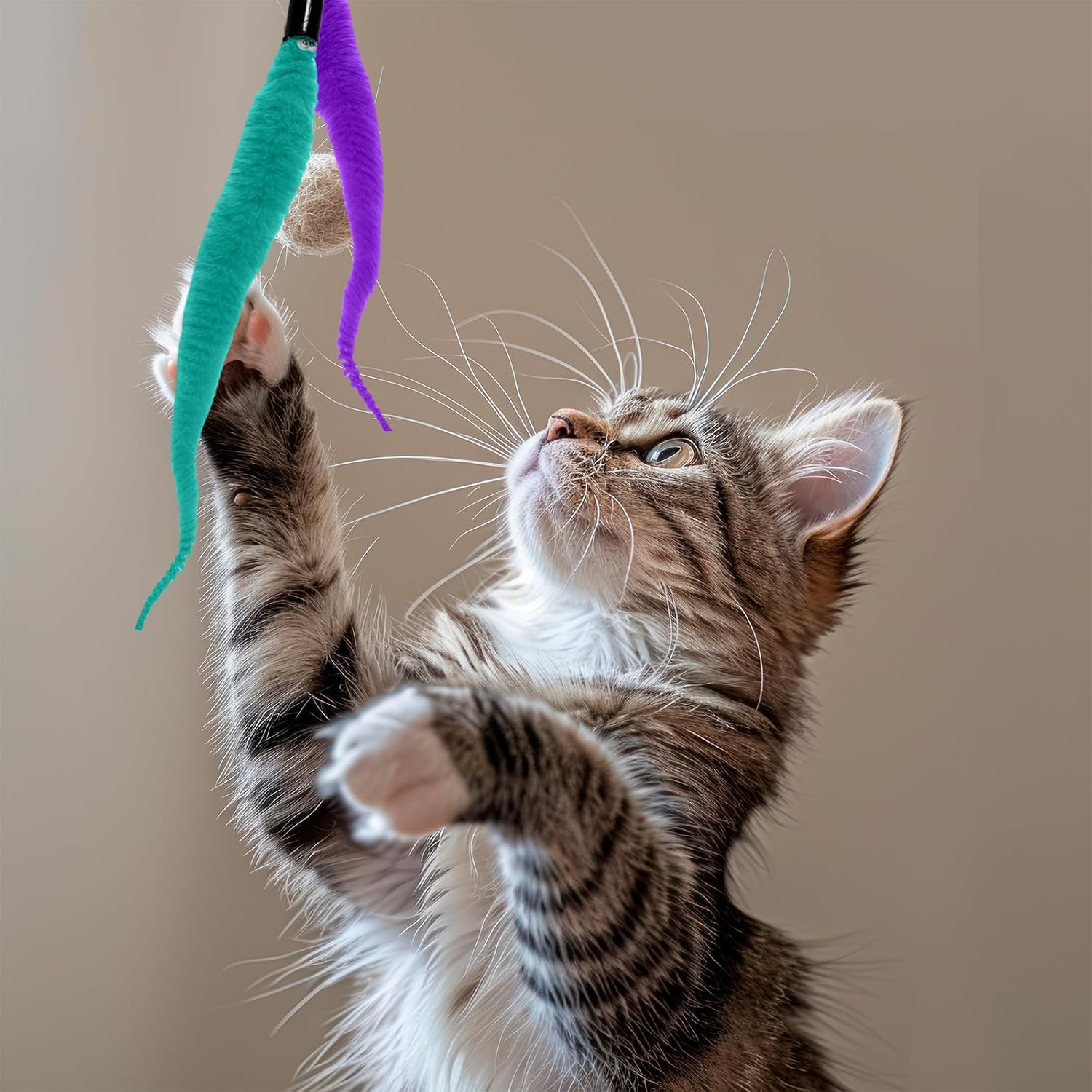 WELANE Cat Worm Toy Refills, 10 PCS Assorted Colors Worm Cat Interactive Toy for Teaser Replacement image number 2