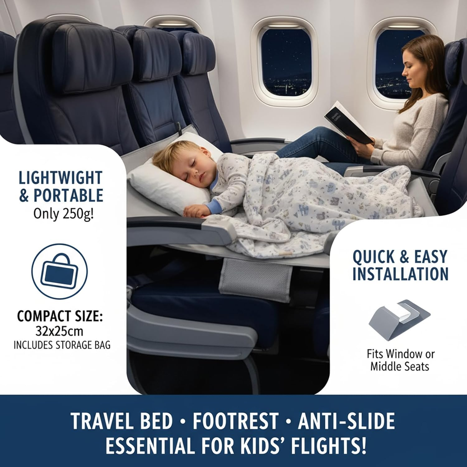 Airplane Seat Extender for Kids, Toddler Travel Bed & Footrest, Oxford Cloth Plane Bed, Airplane Travel Essentials for Children image number 3