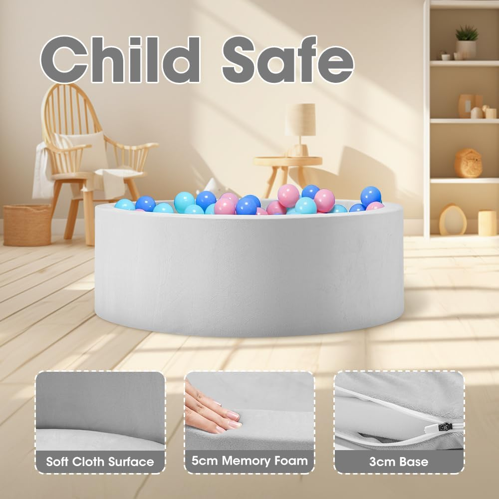 Playpals Foam Ball Pit for Kids and Toddlers, 90 X 30CM Soft round Ball Pool Playpen Fence with 200 Ocean Balls, Baby Ball Pit for Indoor and Outdoor Game - Grey image number 2