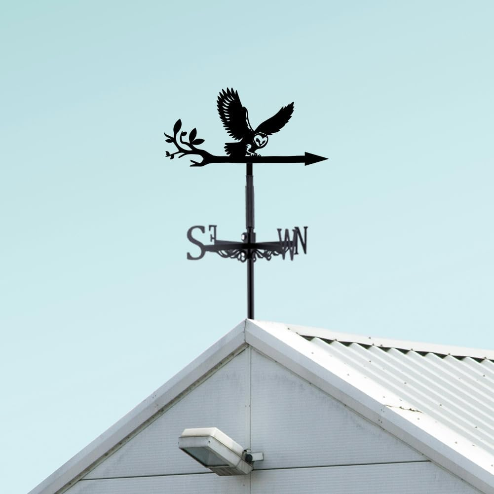 SUPERDANT Owl Weather Vane Owl on Branch Weathervanes Black Metal Wind Vanes Animal Weather Vanes Weathervane Garden Ornament for Farmhouse Garden Outdoor Yard Roof Shed Paddock Decoration image number 2