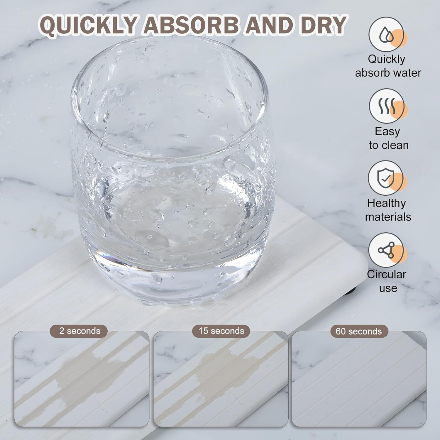 Set of 4 Water Absorbent Diatomite Coasters, Diatomaceous Earth Kitchen Soap Dish, Water Absorbing Stone Used for Hand Soaps & Plants & Toiletries in the Modern Home (White with Grooves)