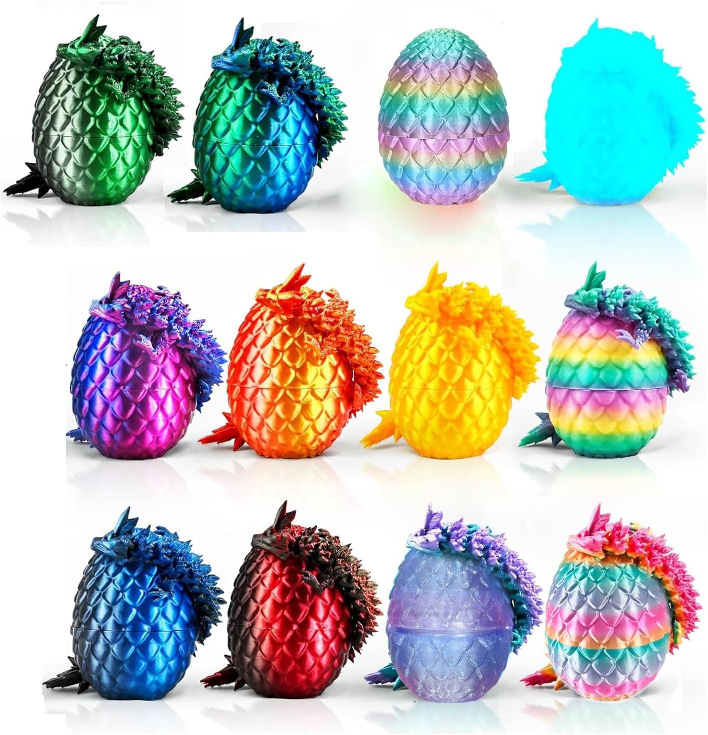 3D Printed Dragon in Egg, Full Articulated Crystal with Dragon Egg, Home Office Decor Executive Desk Toys, Adults Fidget Toys for Autism/Adhd (Laser Purple, 12") (Blue)