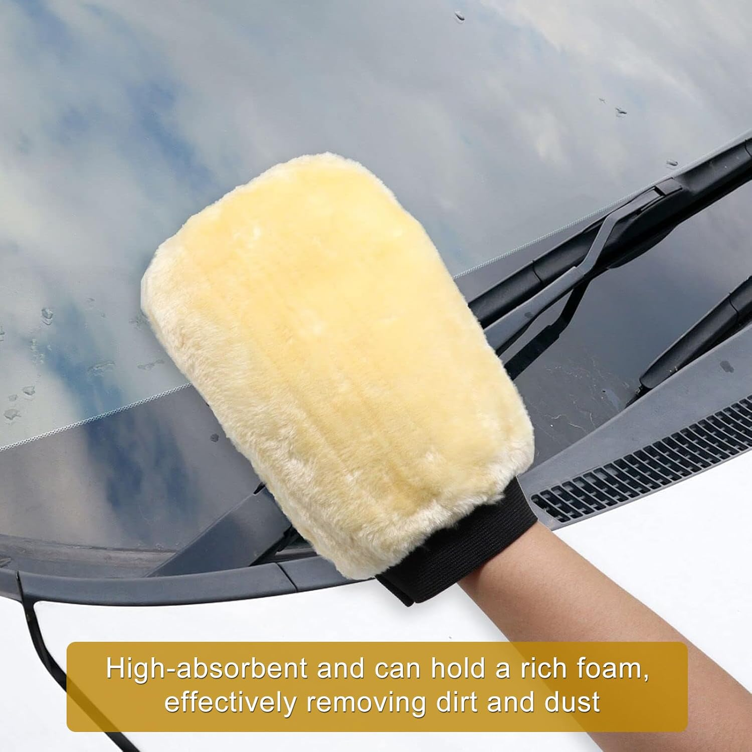 N&D Benliu Natural Wool Car Wash Mitt Scratch-Free Sheepskin Wash Mitt 3 Pcs image number 1