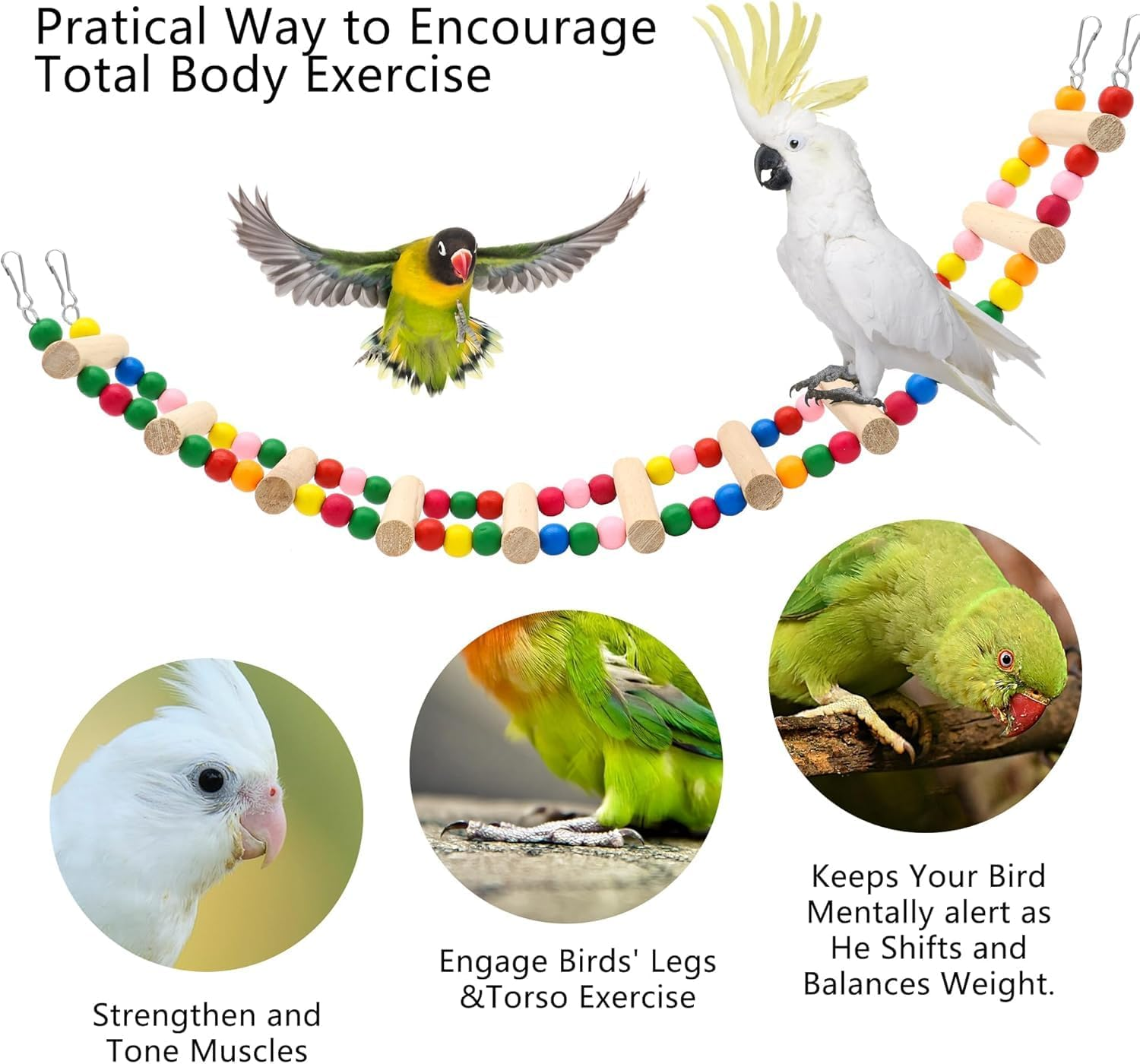 Colorful Pet Bird Parrot Ladder, 1Pc 12 Steps Colorful Wooden Parrot Climbing Ladder, Wooden Rainbow Cage Training Bird Ladder, Parrot 12 Step Ladders Rainbow Bridge image number 3