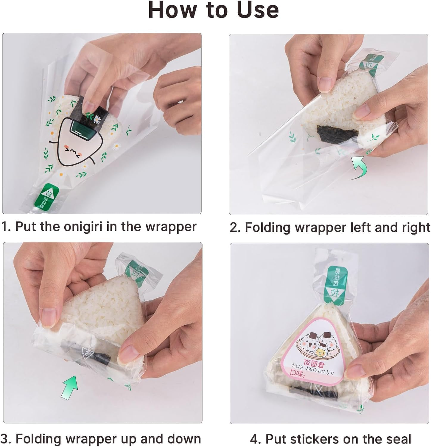50Pcs Triangle Onigiri Wrappers,Onigiri Wrap Film, with Cute Sticker， Easy to Tear Tear Disposable Onigiri Wrappers,Onigiri Maker Accessory image number 4