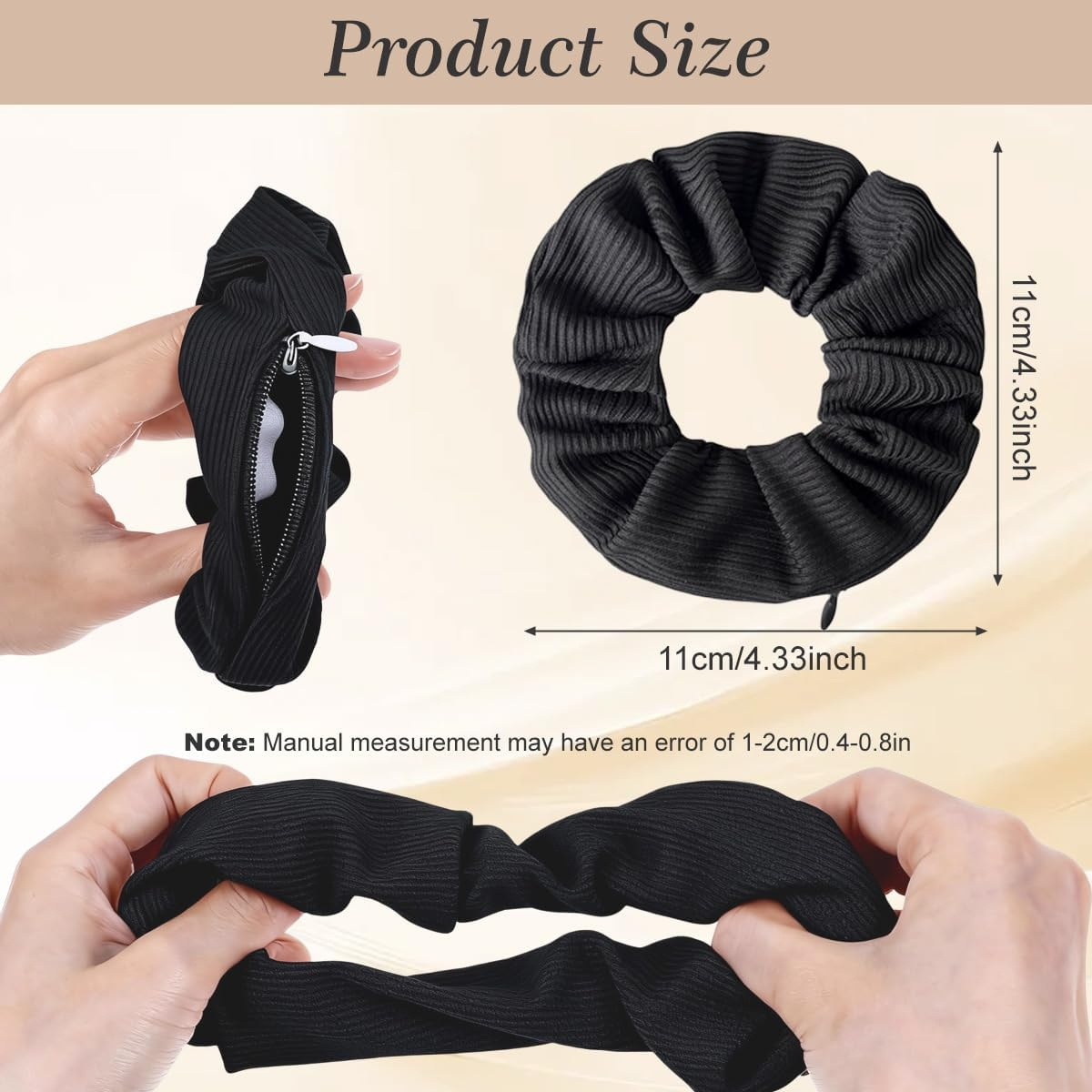 4Pcs Pocket Scrunchies Hidden Zipper Hair Ties Key Storage Bag Stash Ponytail Holder with Secret Compartment for Women Thin Fine Curly Hairs (Mixed Colors) image number 6