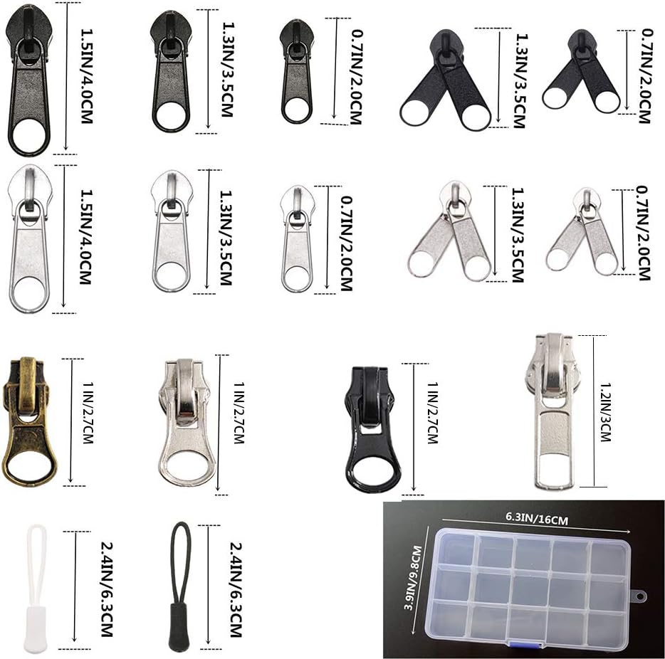 Meikeer 252 Pieces Zipper Repair Kit Zipper + Zipper Pulls + Installation Tools for Bags Tents Luggage Sleeping Bag Jacket Outdoor