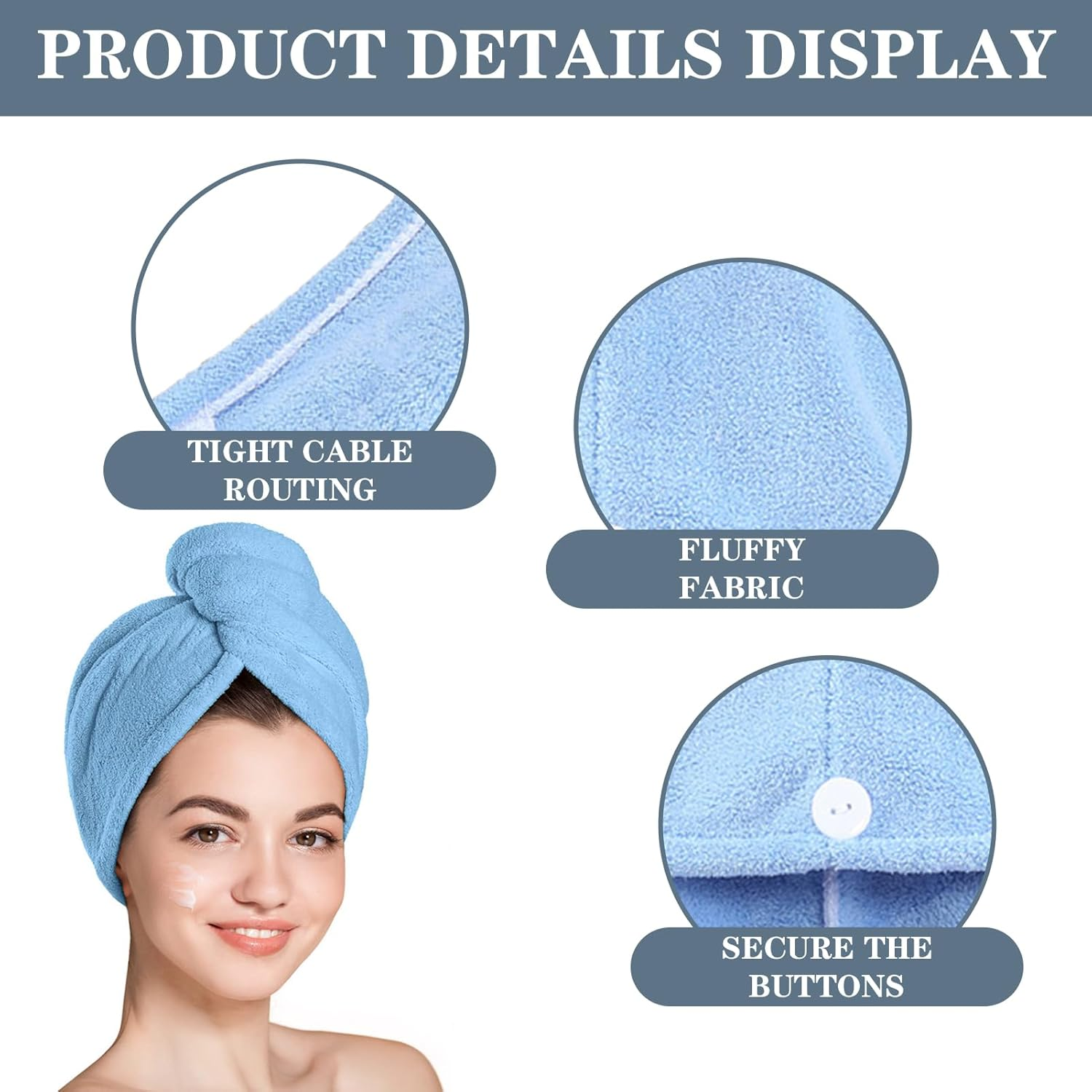 Set of 3 Super Absorbent Microfiber Hair Towel Wraps, Hair Turbans for Quick Drying, Anti-Frizz, and Heat Damage Reduction, Premium Hair Care for All Hair Types image number 2