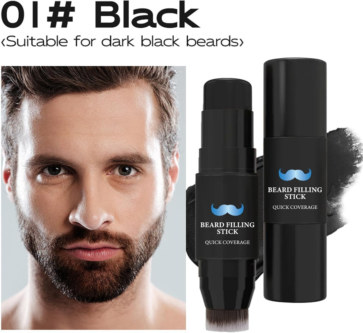 Beard Filler - Moustache Filling Stick and Brush - 7G Long-Lasting Waterproof Sweat-Proof Tint for Facial Hair Makeup Shaping Enhancement image number 2