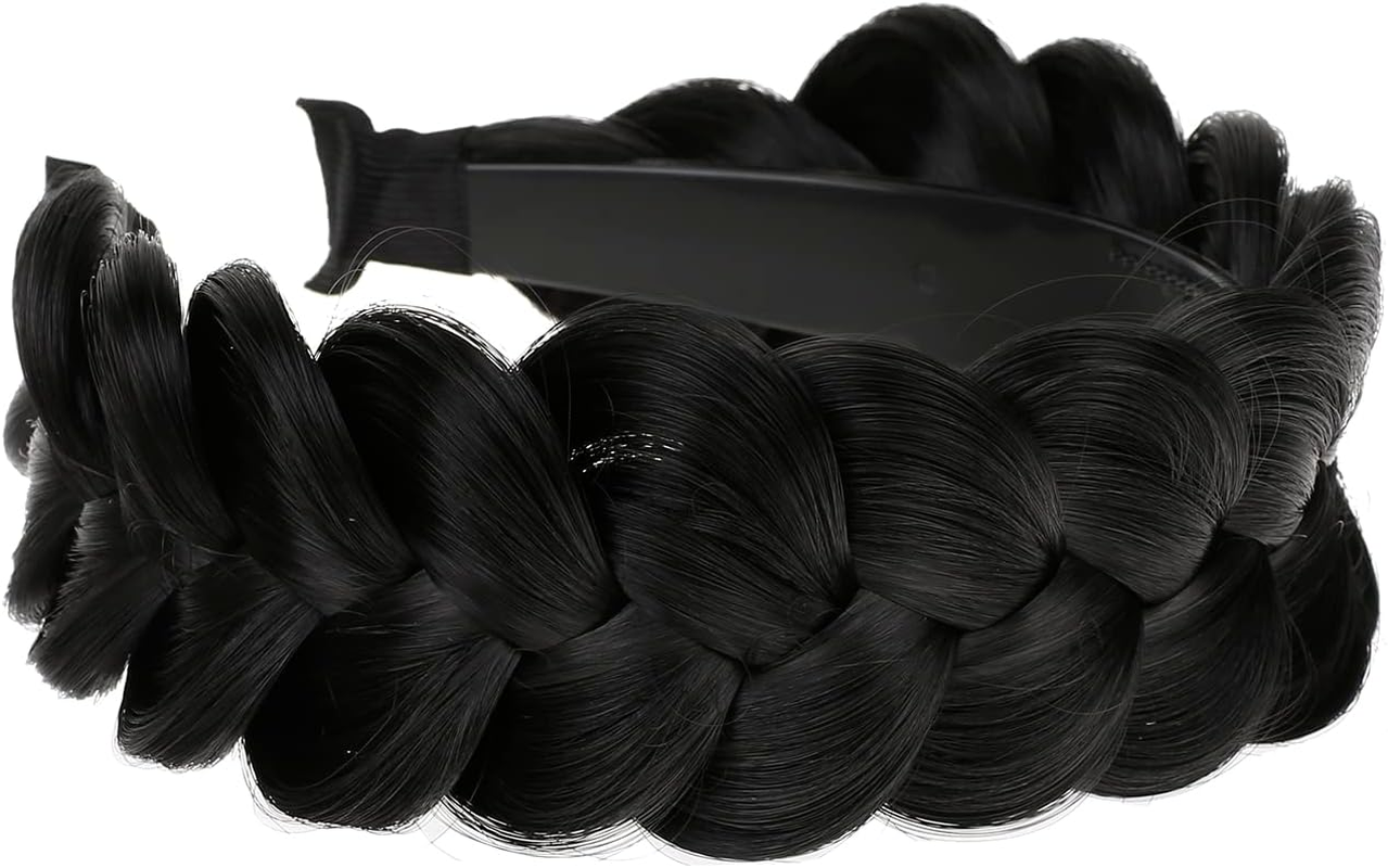 Vowyore Synthetic Hair Braided Headband Braided Hair Hoop Classic Chunky Wide Plaited Wedding Fluffy Braids Wig Women Girl Beauty Accessory - A-Color2/12 image number 6
