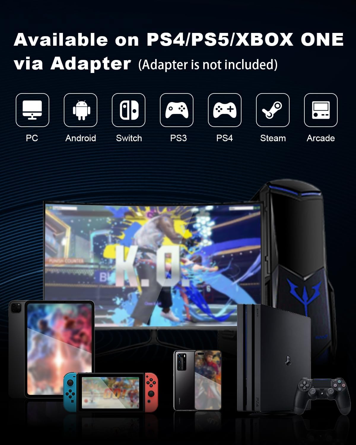 Haute42 Leverless Controller Arcade Stick: S16-C Leverless Controller with Kailh Crystal Low-Profile Switches,Leverless Arcade Controller Street Fight for Pc/Ps3/Ps4/Switch Support Hot Swap & SOCD image number 5