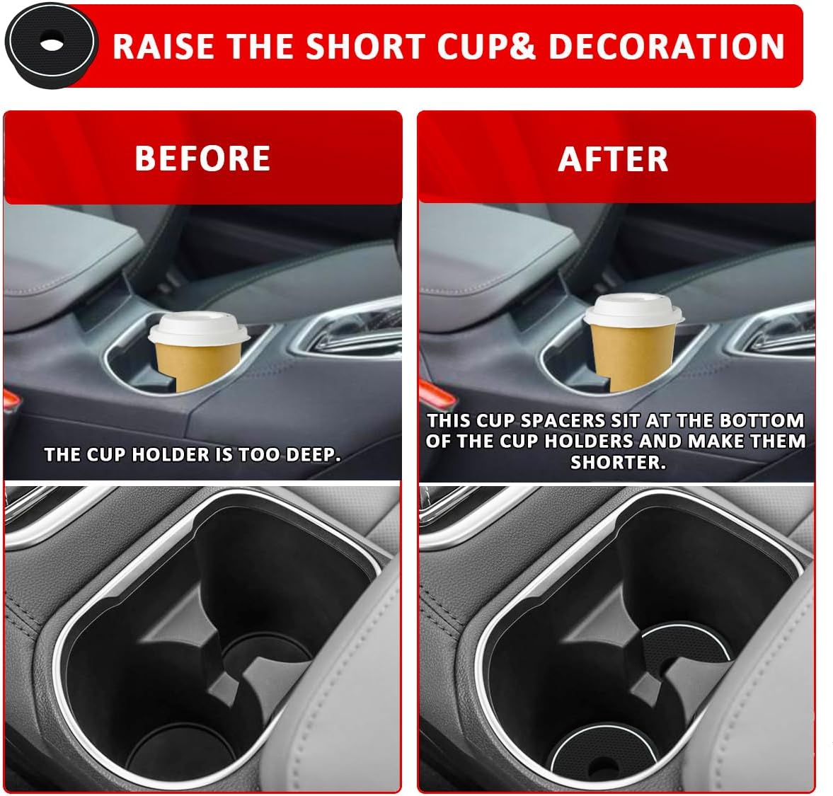 Auovo Cup Holder Spacer Replacement Compatible with Subaru Outback Legacy Accessories 2020-2024 Fit 2024 Crosstrek Silicone Cup Riser Cup Holder Lift Insert Spacers 92076AN00A (2Pcs, White Trim)