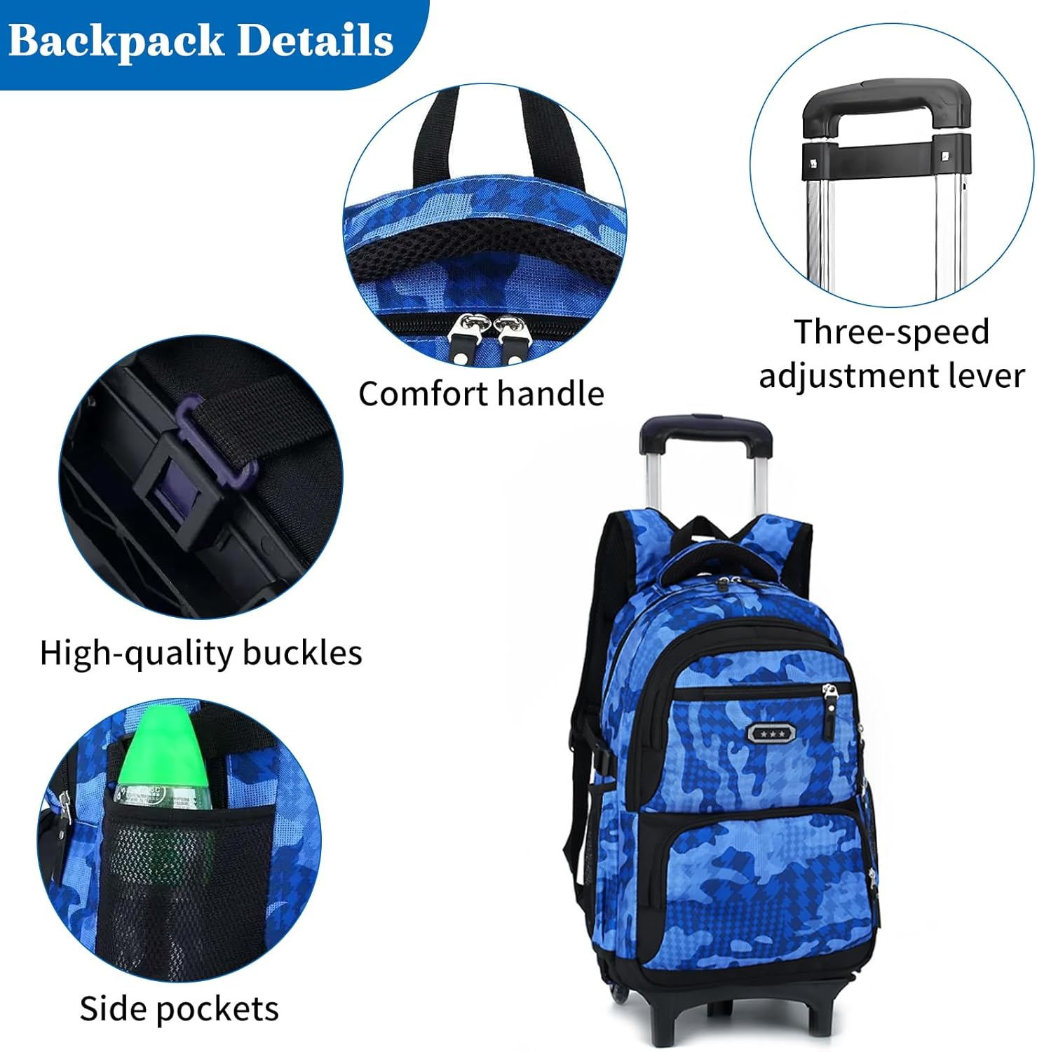 LASUK Rolling Backpack for Elementary School Students Teens Travel Bag Wheeled Trolley Trip Luggage Trolley Daypack image number 5