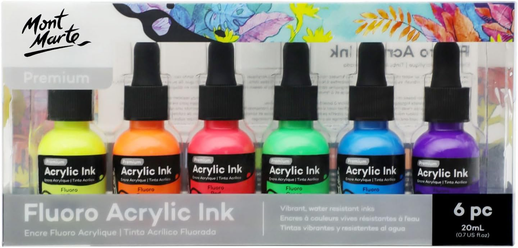 Mont Marte Fluoro Acrylic Ink 6-Pieces Set, 20 Ml image number 4