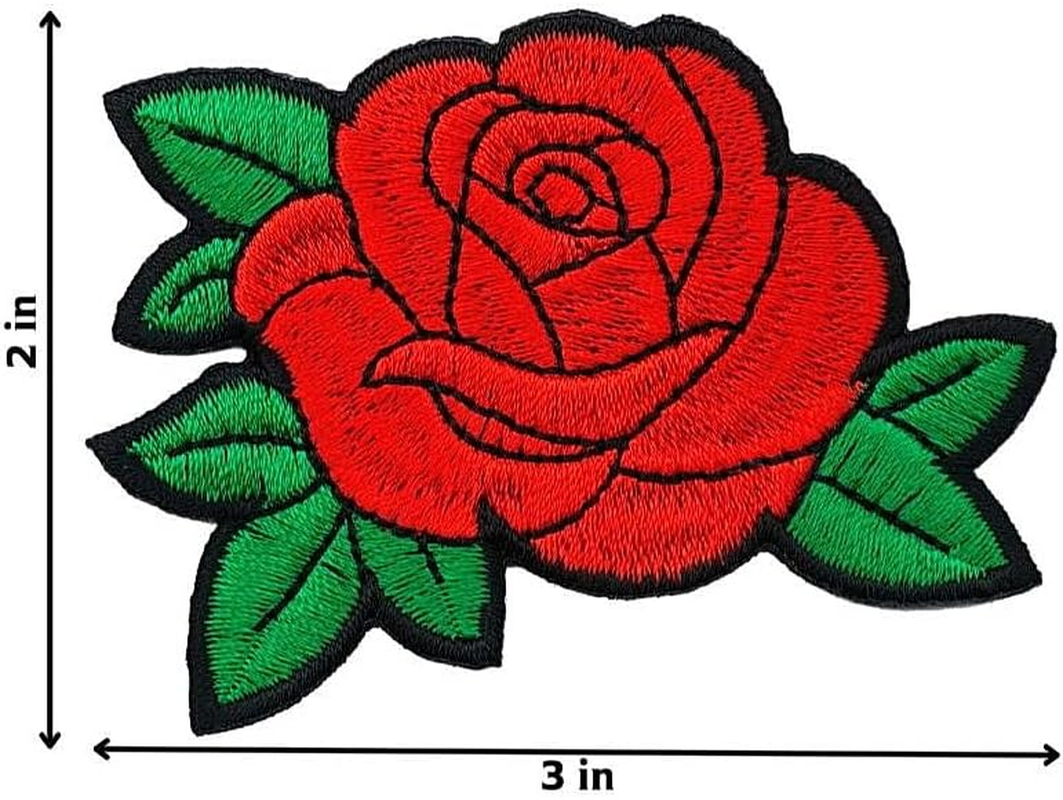 Red Rose Sweet Embroidered Iron on Patch Valentine Applique Flower Cartoon Cute Decoration Jean Jacket image number 2