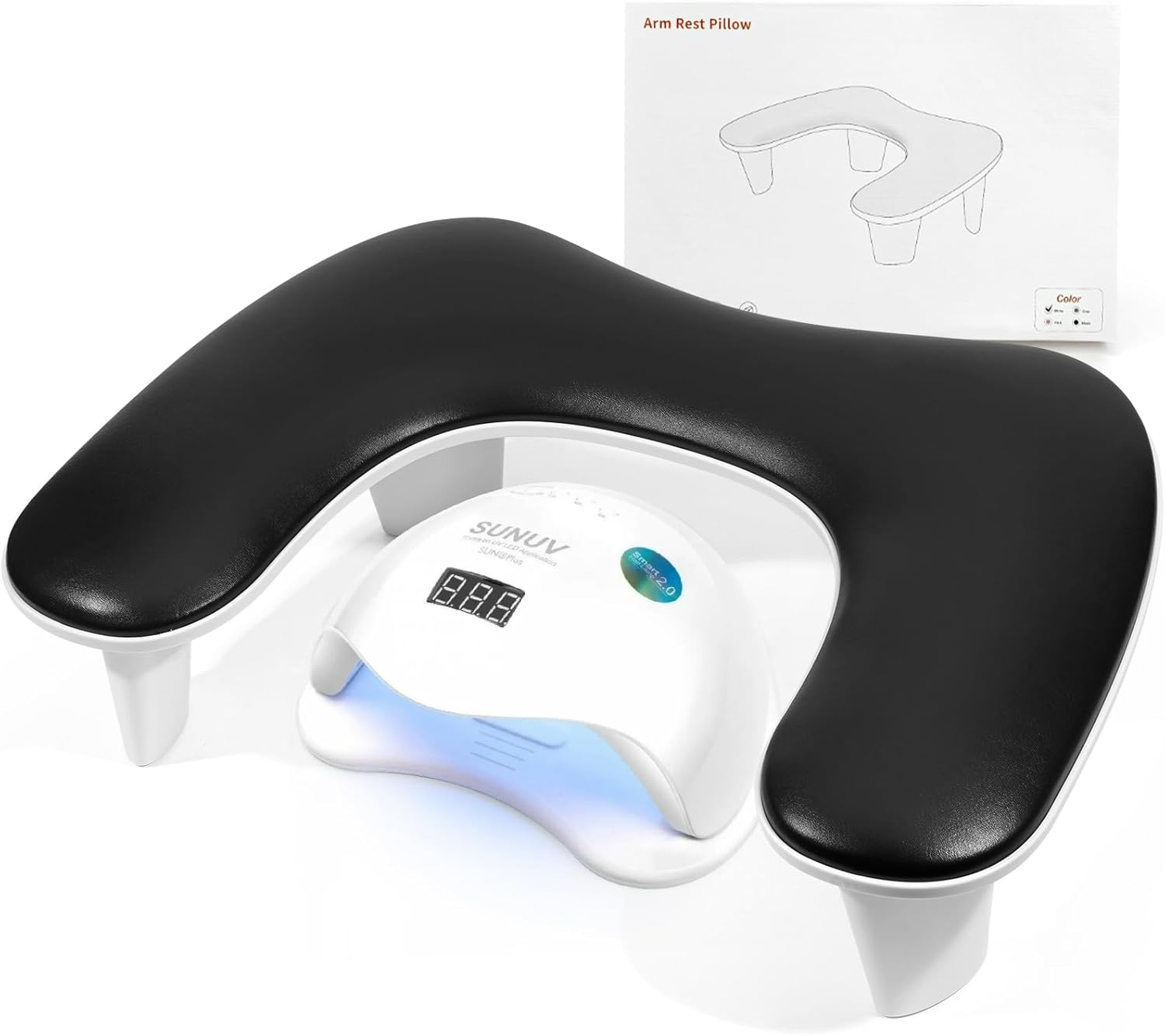 LIONVISON Arm Rest for Nails Tech U Shaped - Comfortable Manicure Nail Hand Rest Pillow Cushion, PU Leather Nail Armrest Stand for Acrylic Nail Art Tech, Quick Installation, Black