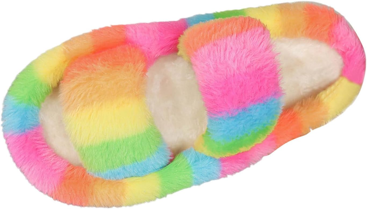 Fuzzy Fluffy Slippers for Women Cute Fur Open Toe Indoor Outdoor Slippers Soft Cozy Warm House Shoes Comfy Bedroom Slippers Adult image number 4