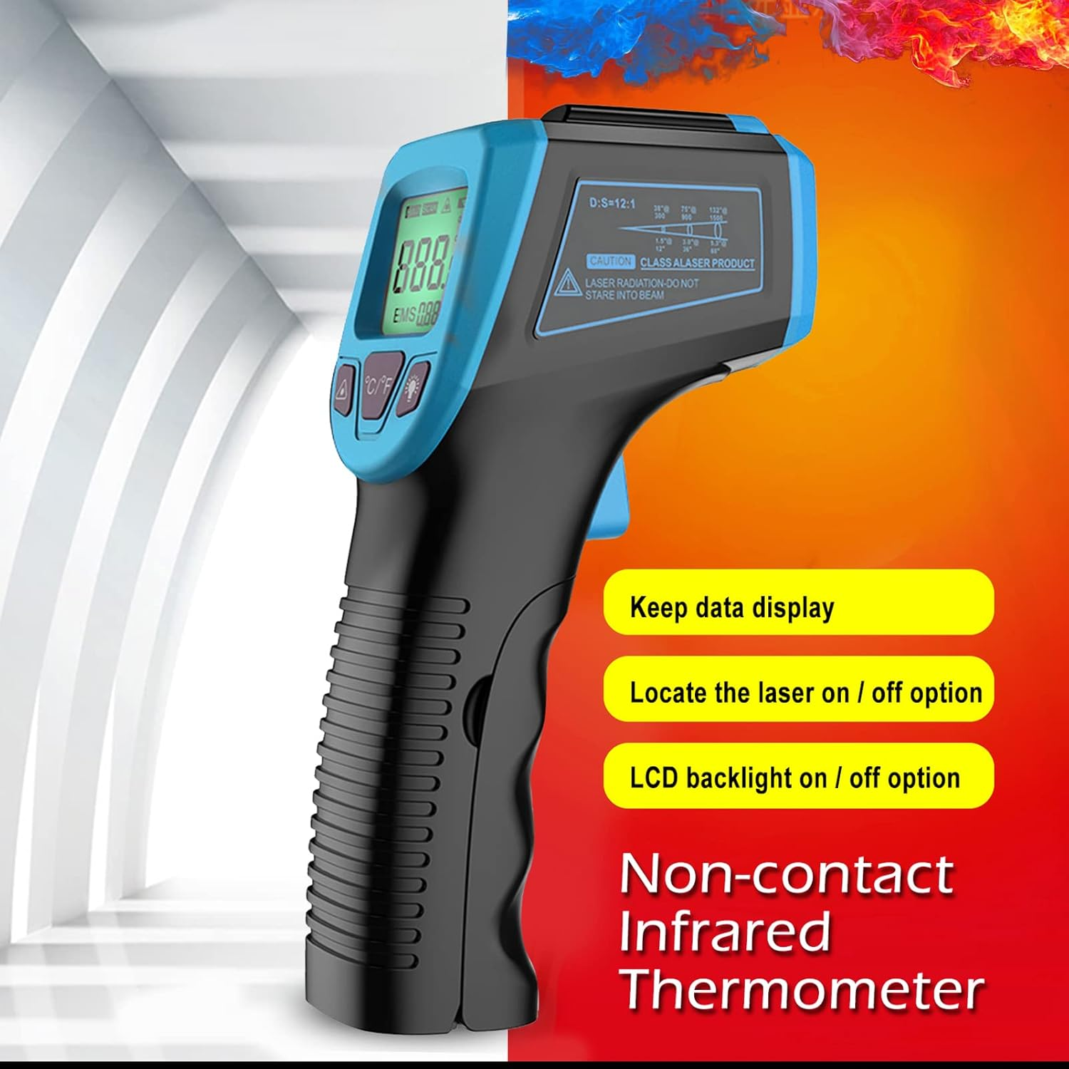 Infrared Thermometer, Non-Contact Digital Industrial Temperature Gun -58&deg;F to 1112&deg;F (-50&deg;C to 600&deg;C) with LCD Display,Blue image number 4
