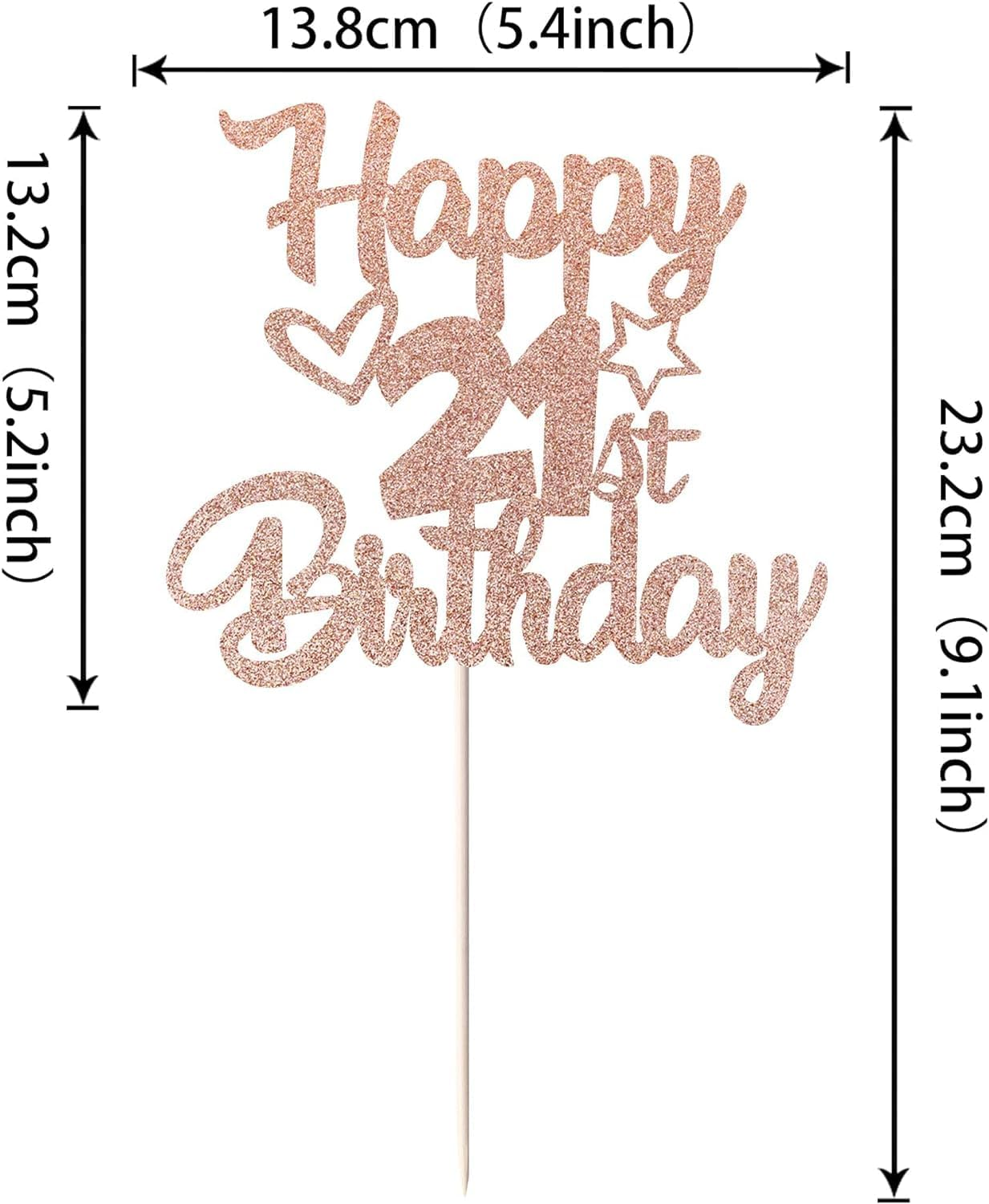 1 Pack Happy 21St Birthday Cake Topper Glitter Heart Star 21 Fabulous Cake Pick Birthday Sign Cake Decorations for Children 21St Birthday Theme Party Supplies Rosegold (21St) - 10Th image number 6