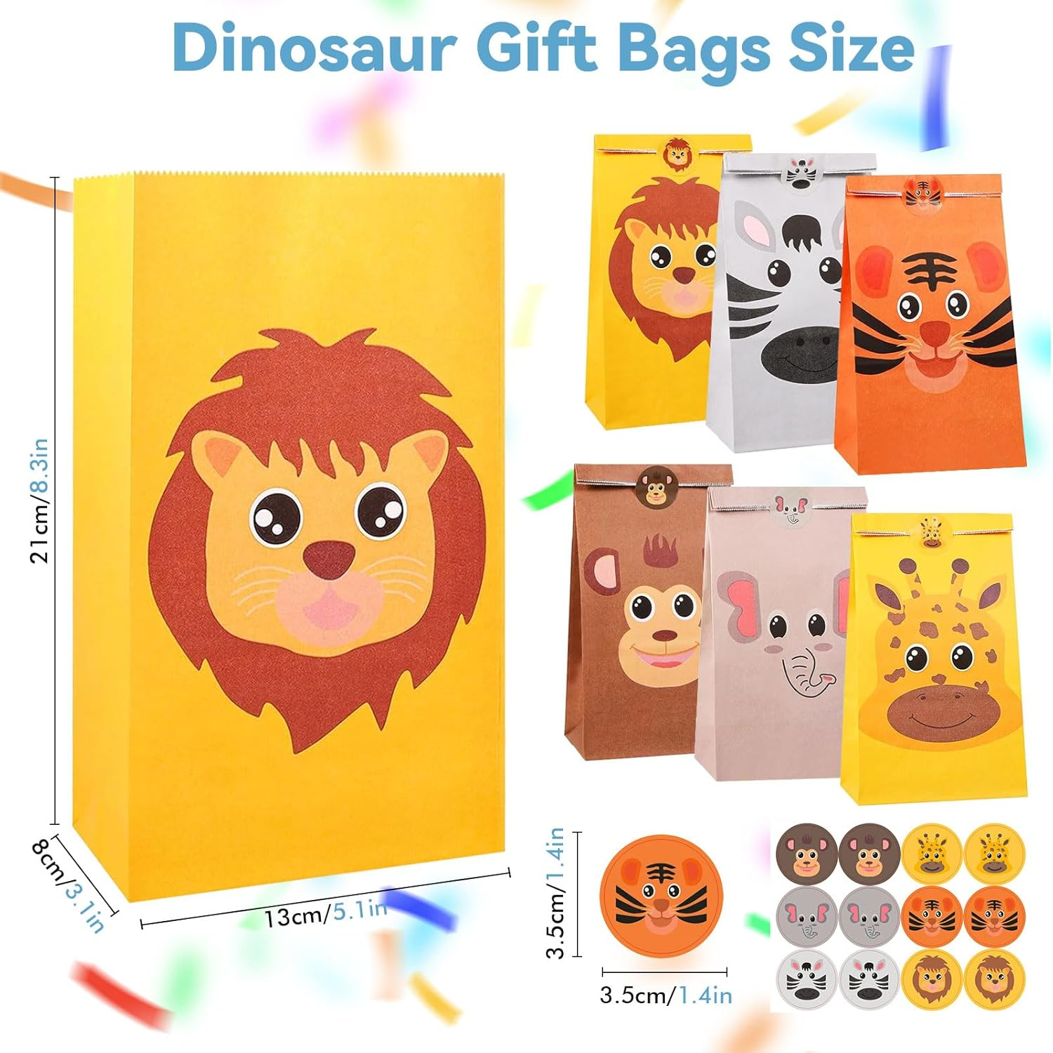 32 Pack Jungle Animal Party Favor Bags for Kids Birthday, Animals Goodie Bags with 36 Stickers, Zoo Gift Lolly Bags for Boys Girls, Baby Shower, Classroom, Animal Theme Party Supplies, 21X13X8Cm image number 1