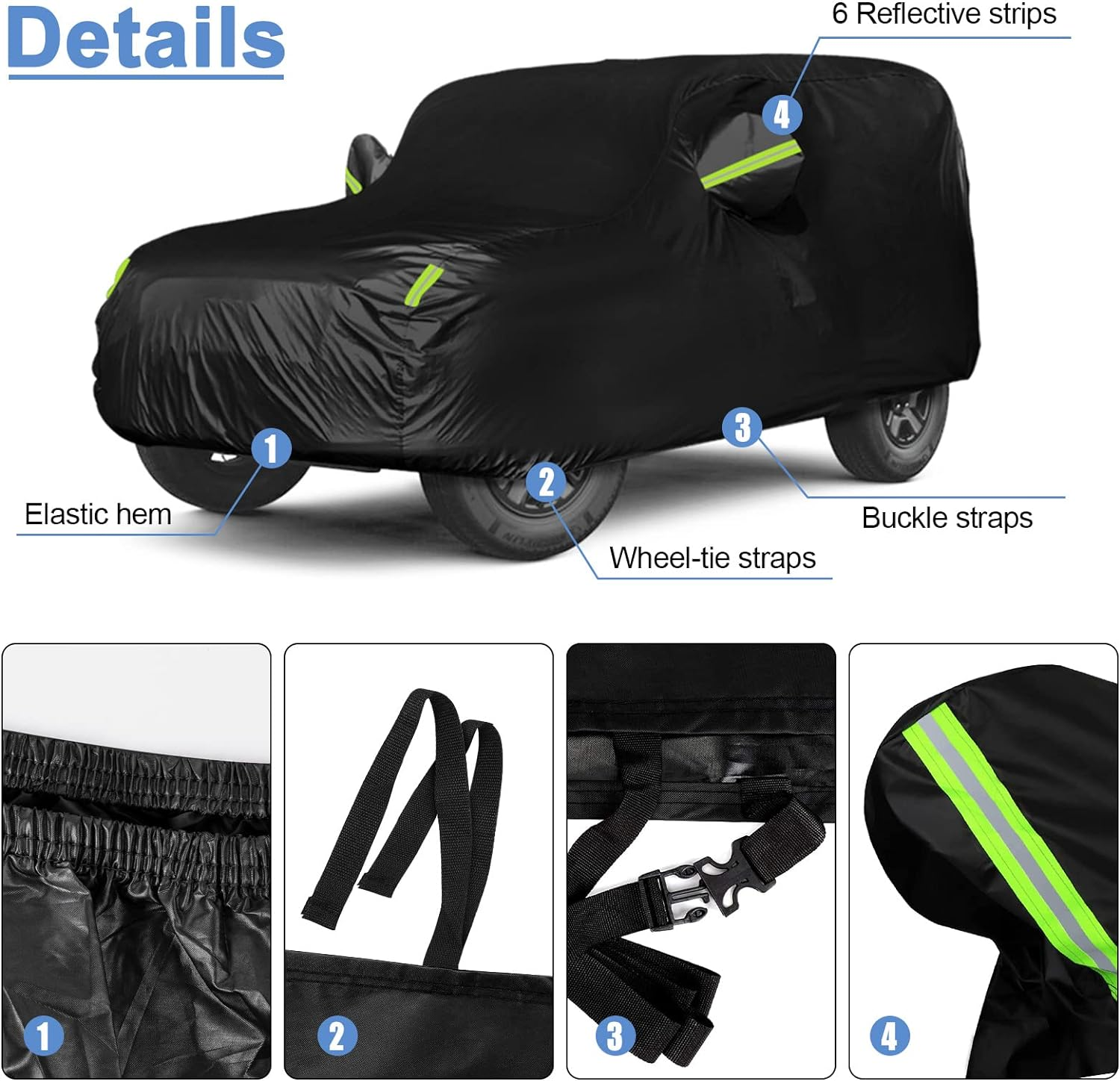 Car Cover for Ford Bronco SUV Car Cover All Weather Waterproof Car Covers 210T Full Car Cover Snowproof Windproof Fit for Ford Bronco（2 Doors） image number 5