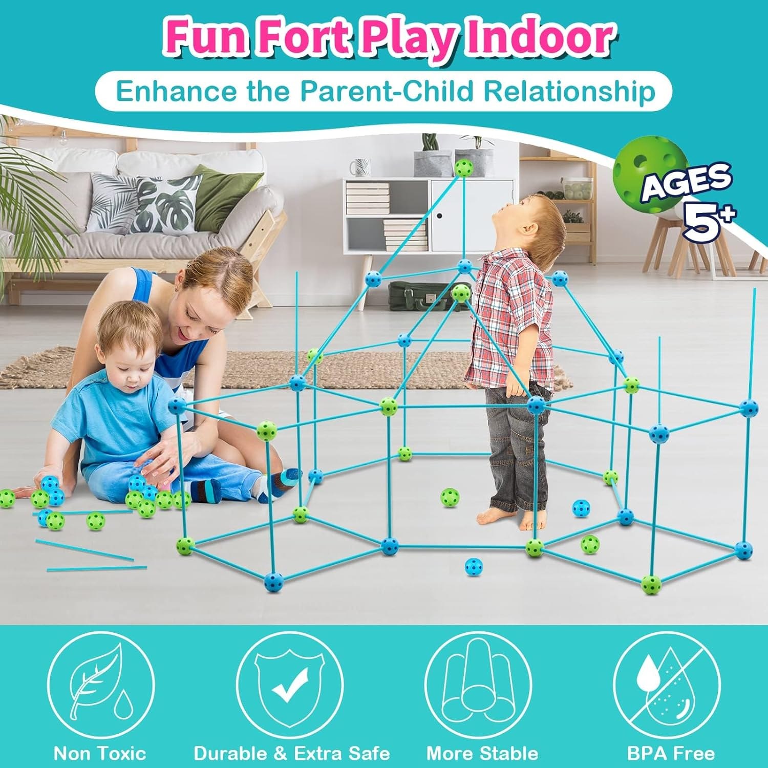 Kids Fort Building Kit 120 Pieces Construction STEM Toys for 5 6 7 8 9 10 11 12 Years Old Boys and Girls Ultimate Forts Builder Gift Build DIY Educational Learning Toy for Indoor & Outdoor image number 2