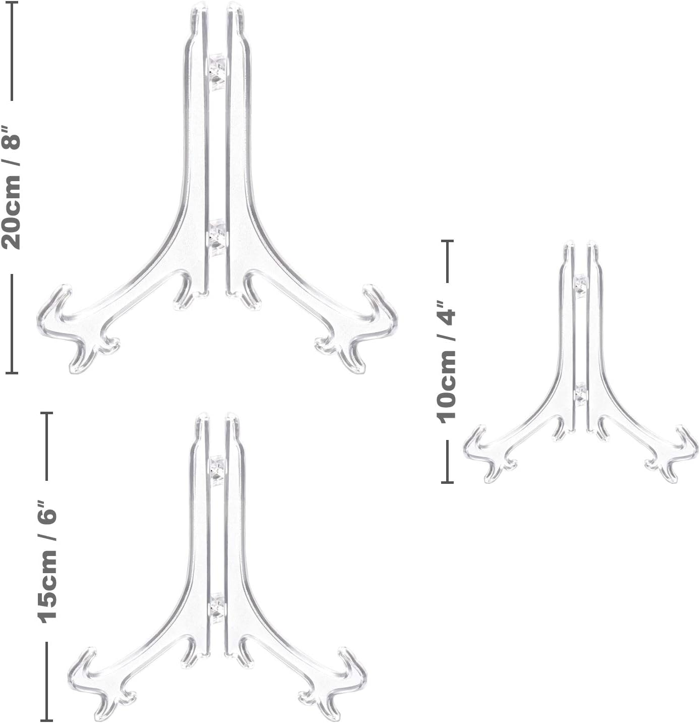 Thyores 6-Pack Plastic Easels, 4/6/8 Inches Clear Easel Display Stand/Plate Holders to Display Pictures, Items image number 1