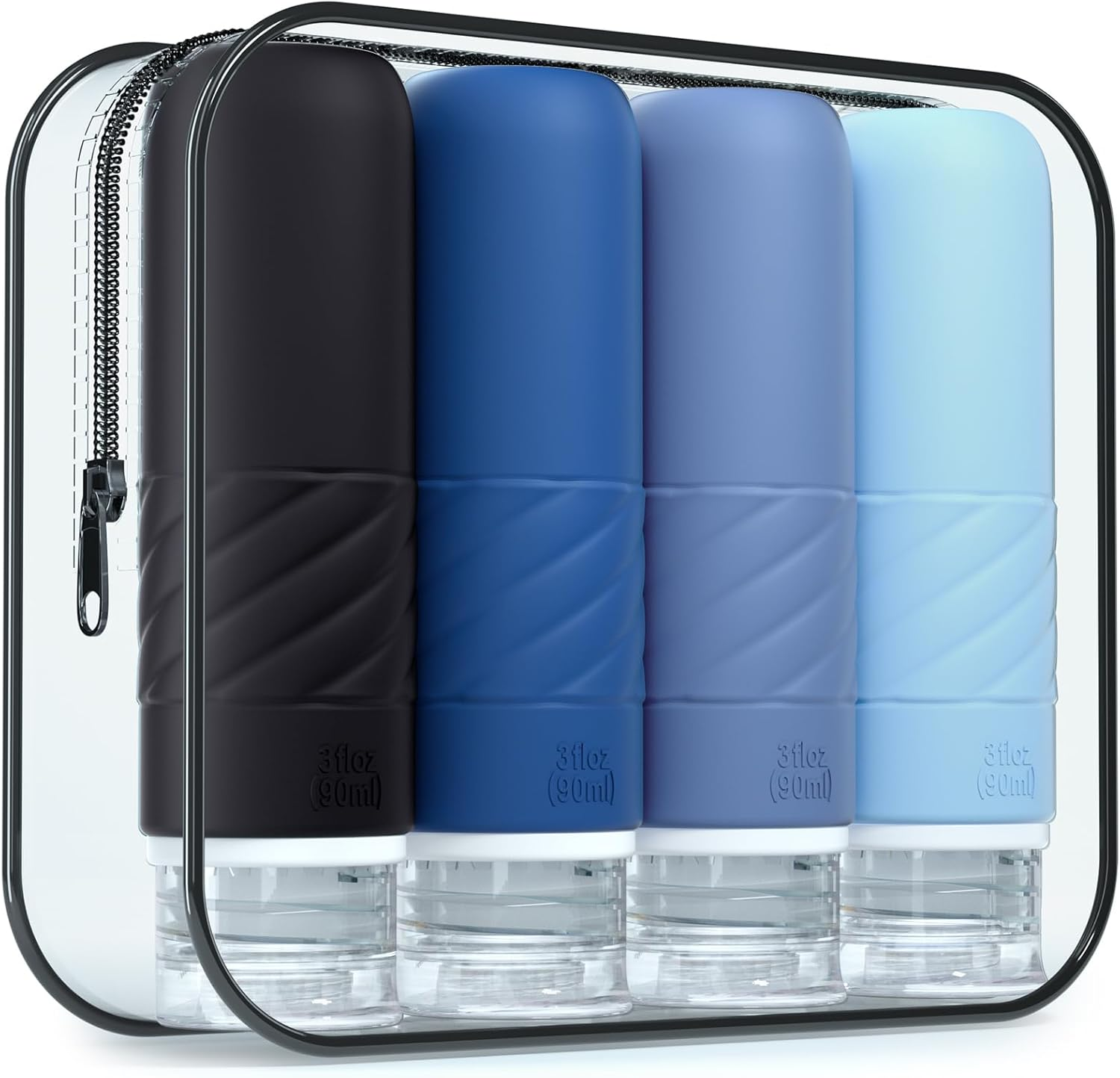 Gemice 4 Pack 3Oz Silicone Travel Bottles, TSA Approved, Leak Proof, BPA Free, Reusable, Wide Mouth, for Travel, Camping, Sports, Home Storage