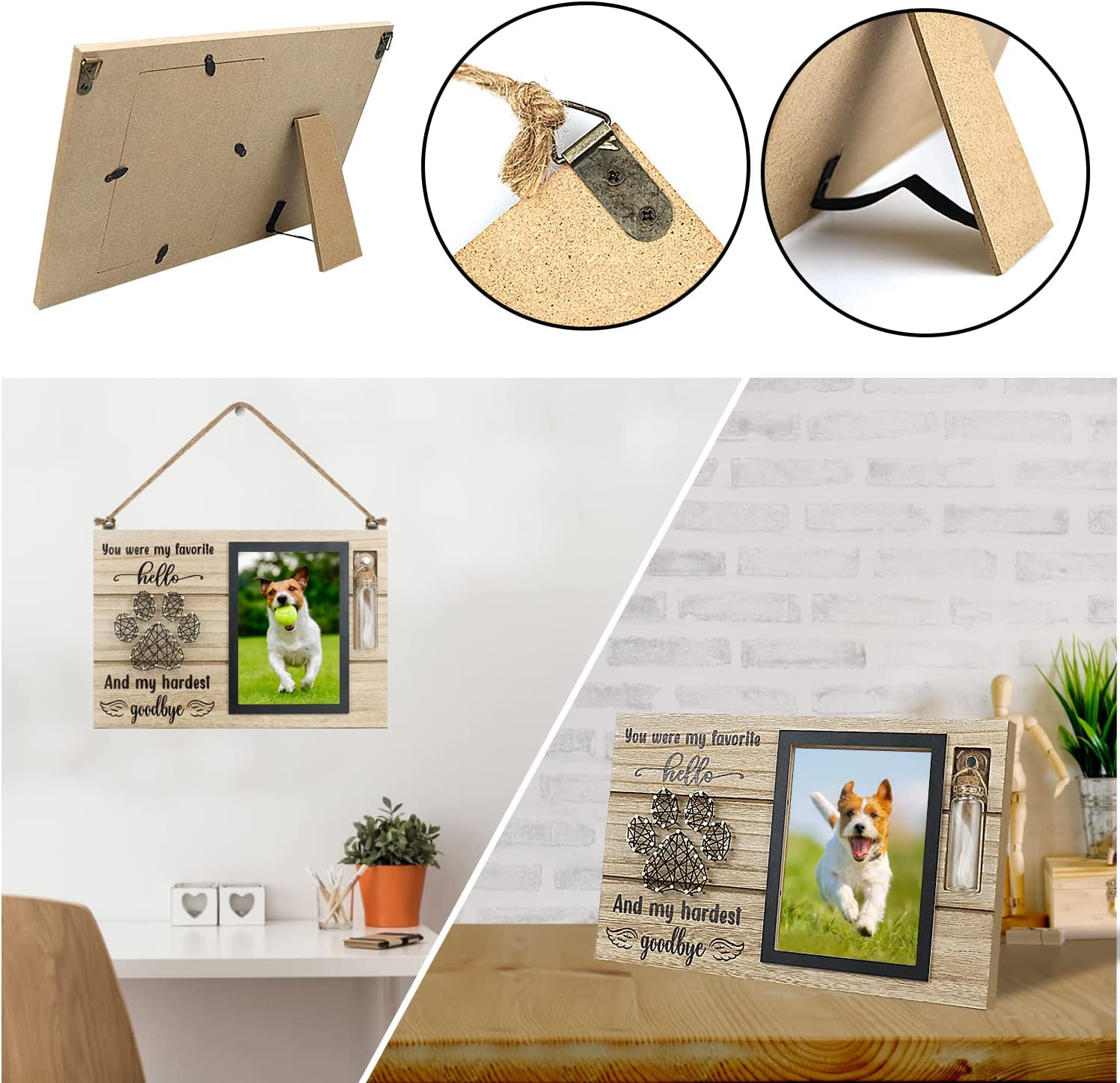 Free-Space Pet Memorial Picture Frame with Small Glass Bottle for Ashes or Hair Dog Cat Loss Gift (Black) image number 4