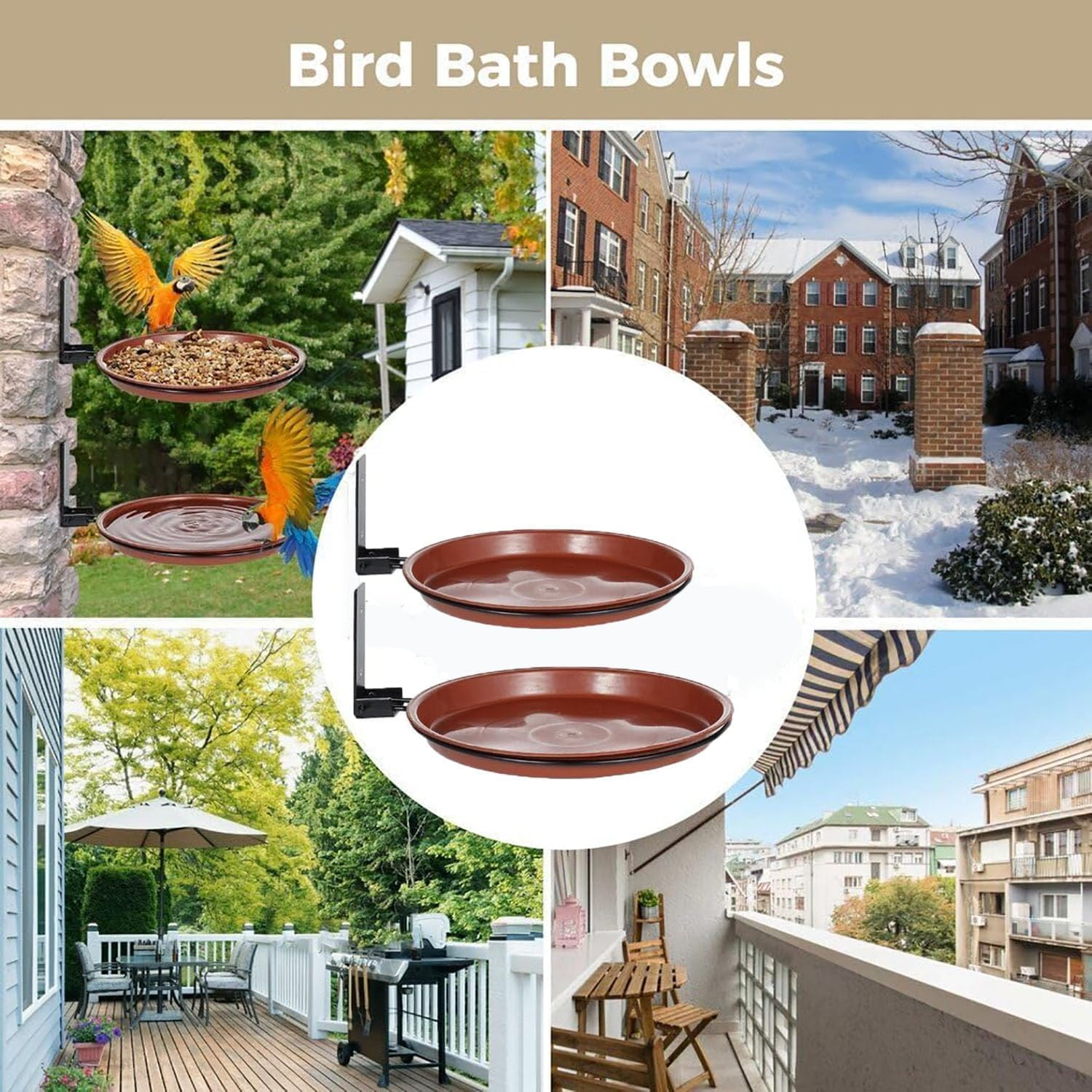 2Pcs Fence Bird Feeders Tray, Tree Mounted Wild Bird Bath for Outdoors Place Food Water, Installed on Wooden Fence Wall Tree Deck Stakes with Heavy Duty Iron Ring image number 2