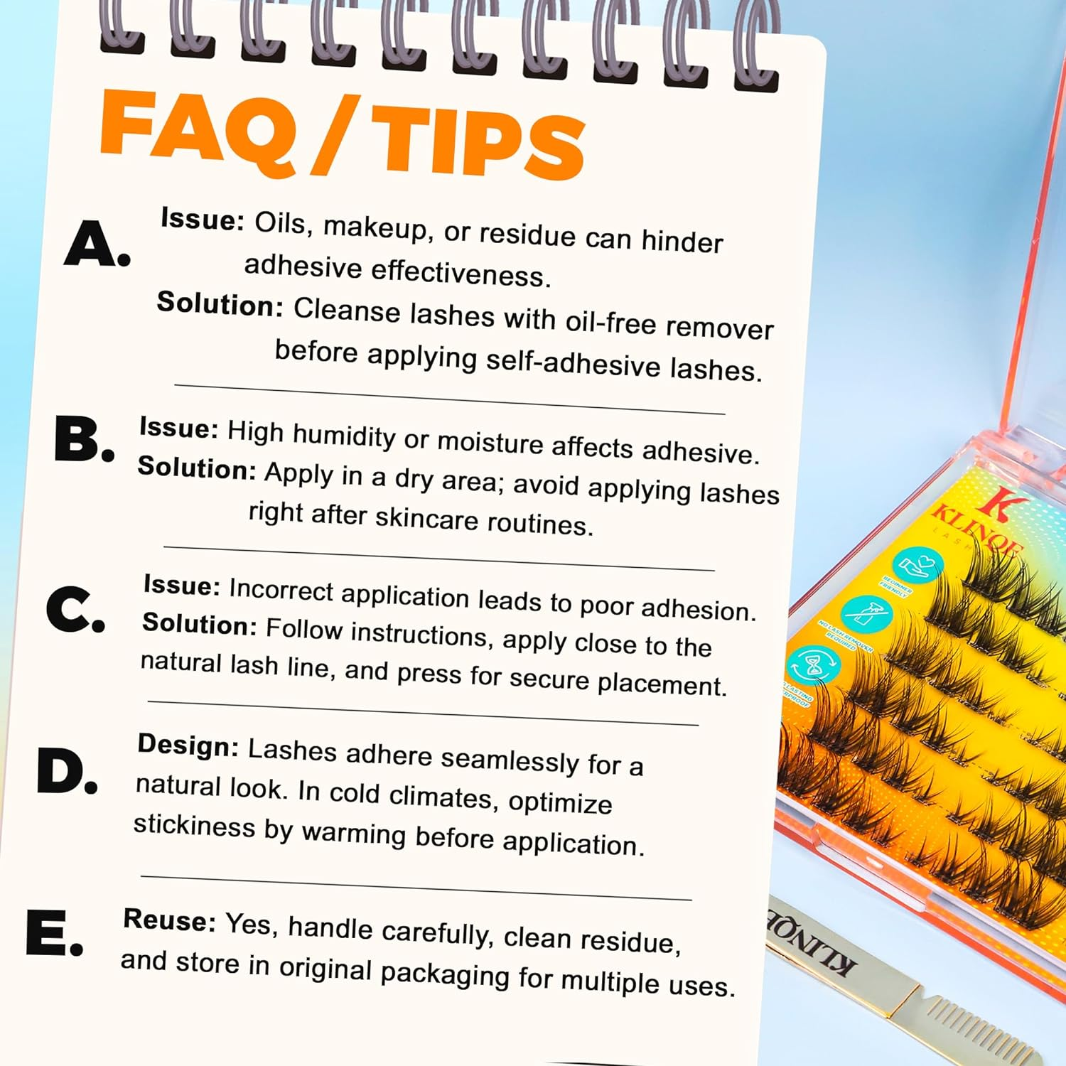 KLINQE Cluster Press on Lashes with Tweezer | DIY Self Adhesive Eyelashes No Sticky Residue | Quick and Easy to Apply No Glue Lashes for a Strong Hold | Reusable - Mix and Match! (Twilight Radiance) image number 5