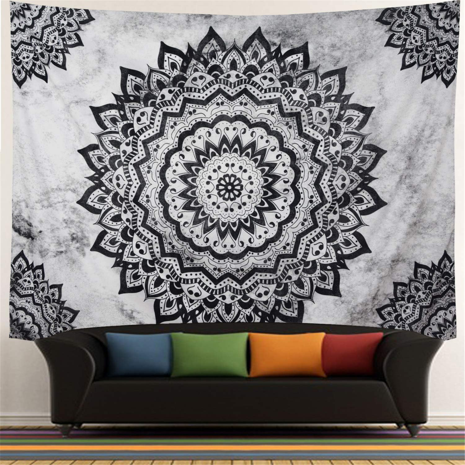 Leofanger Black and White Tapestry Mandala Tapestry Bohemian Flower Wall Tapestry Psychedelic Hippie Tapestry Wall Hanging for Bedroom (70.8 &times; 92.5 Inches) image number 5