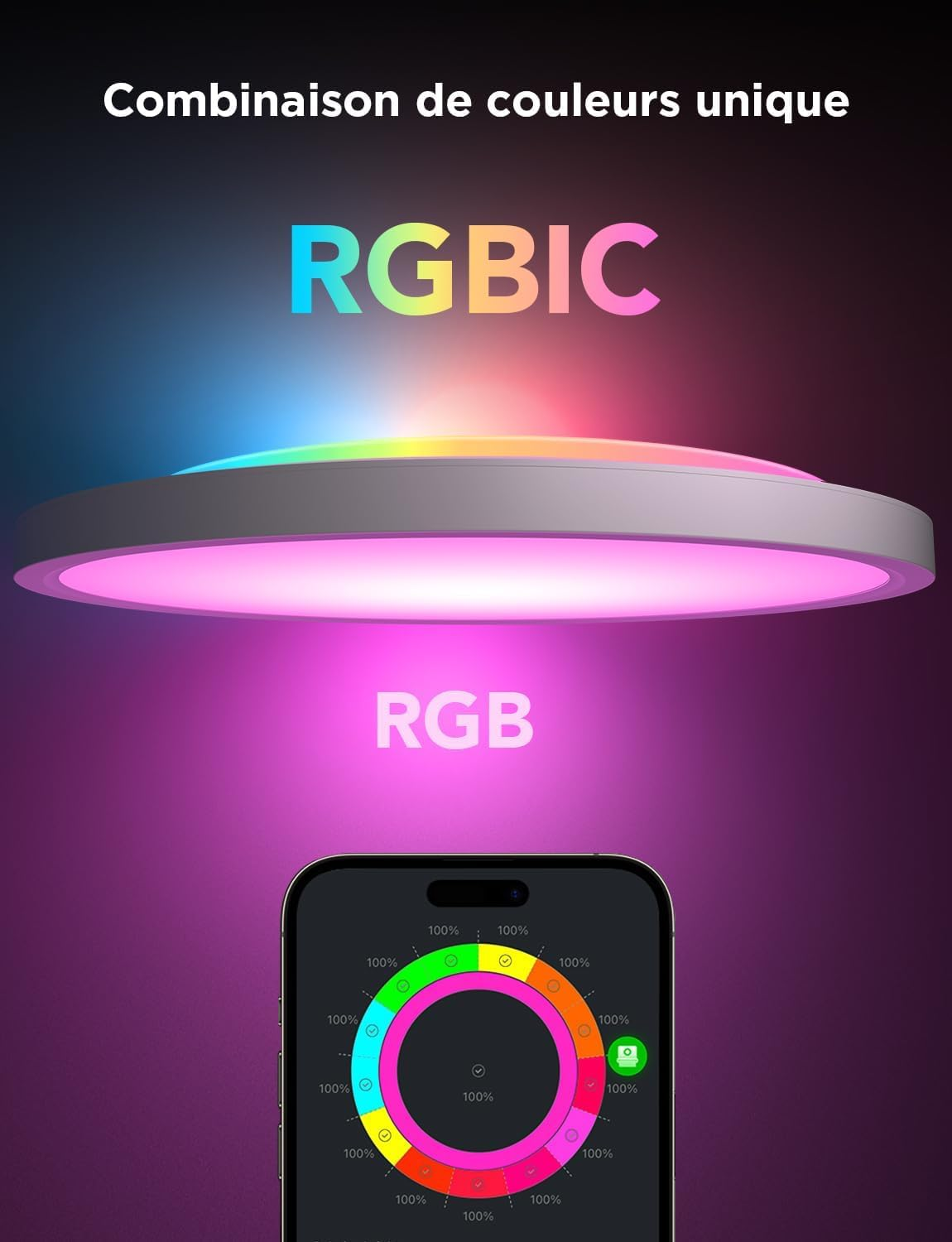 Govee RGB LED Ceiling Light, Smart Ceiling Light, 30 Cm, 2400LM 2200-6500K Recessed Light with 16 Million Colours DIY Ceiling Lights for Bedroom, Living Room, Hallway, Kitchen image number 5