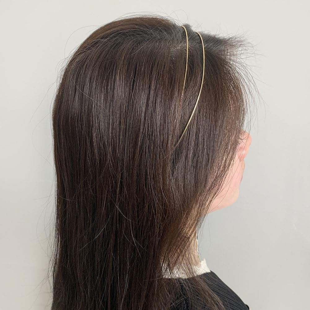 Thin Metal Headbands Double Row Solid Color Non Slip Headbands Simple Party Headbands Gold 2 Pack image number 2