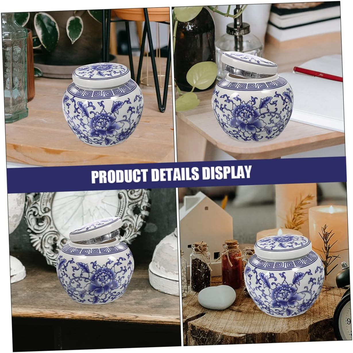 CIYODO 2Pcs Blue and White Porcelain Ceramic Canister Set, Airtight Household Tea and Spice Storage Jars, Traditional Chinese Style Multi-Function Tea Container for Kitchen and Home Use image number 4