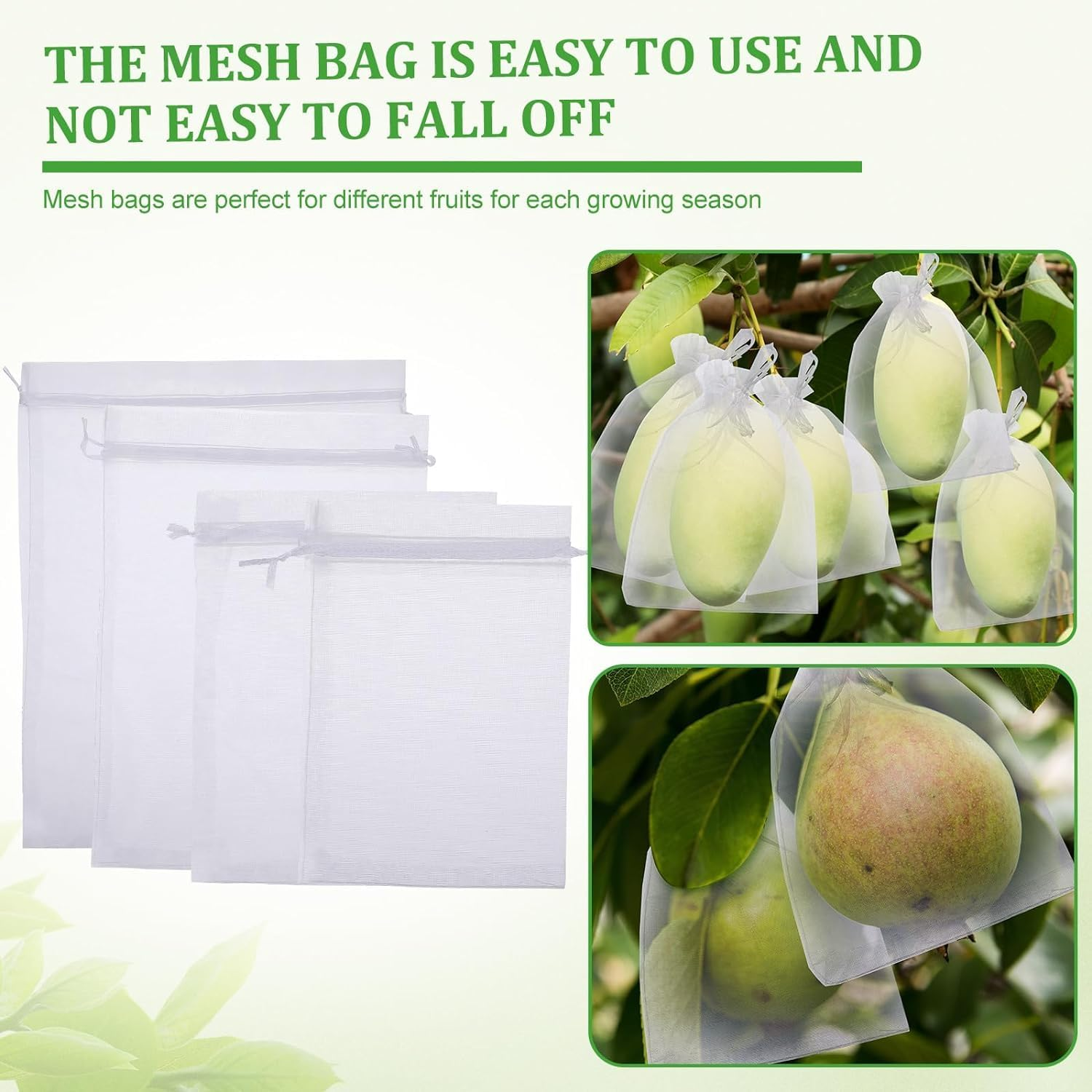 Fruit Protection Netting Bags with Drawstring - White Organza Cover Mesh for Garden Tree - Fruit Cover image number 4