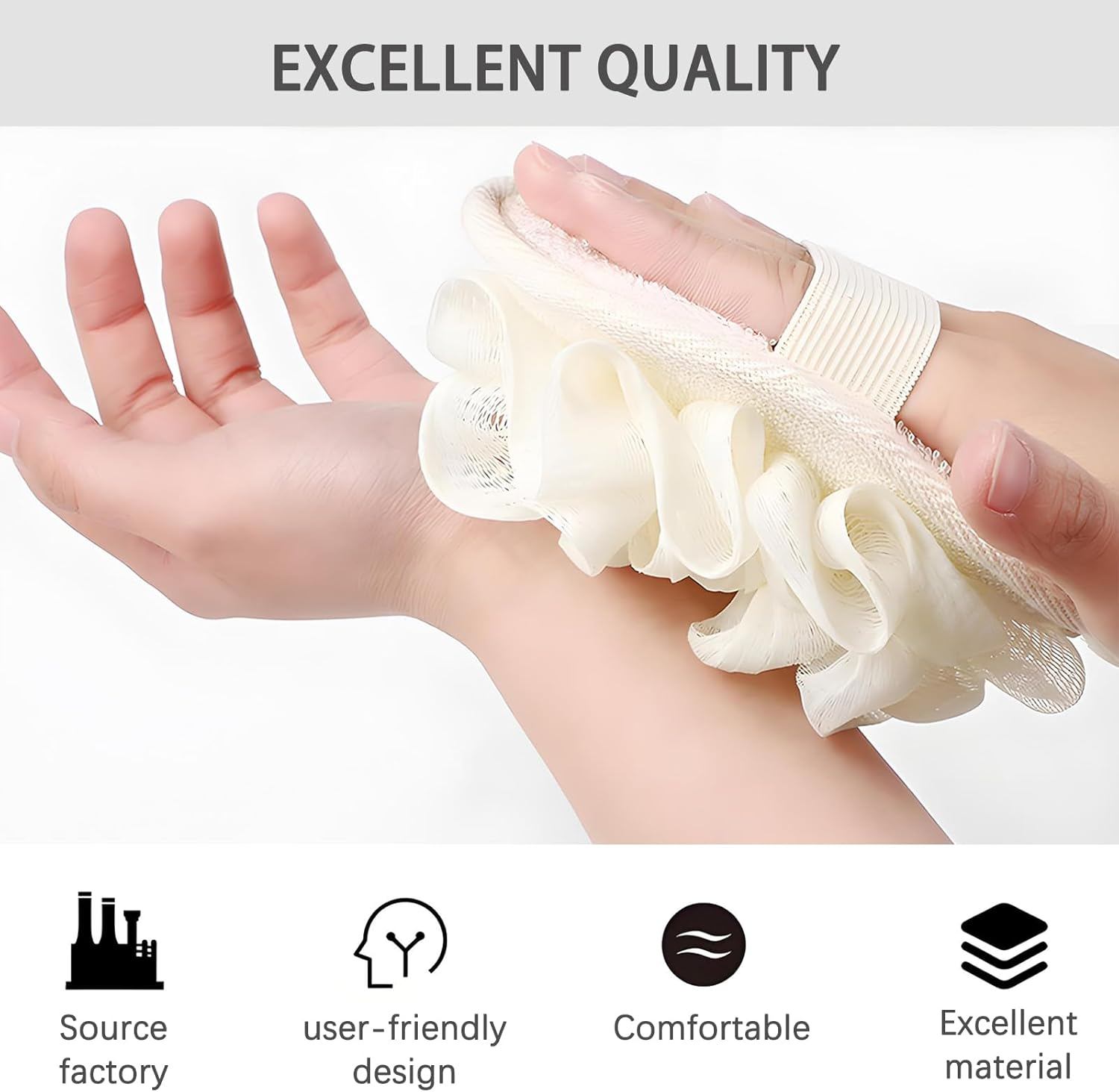 Checkzed Loofah Bath Shower Sponge Poufs &ndash; 2 Pack Large Mesh Shower Loofahs for Exfoliating & Cleansing, Eco-Friendly Body Scrubber Sponges, Gentle Shower Sponge for Bath & Body Products image number 4