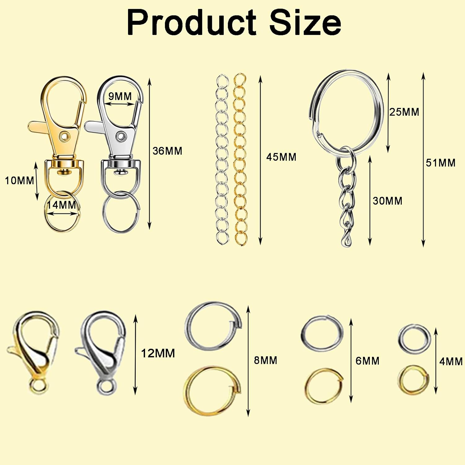 Keychain Making Kit,Key Rings,Key Rings Bulk,Keychain Rings,Necklace Clasp,Lobster Claw Clasps for Keychains,Jump Rings for Jewelry Making image number 5