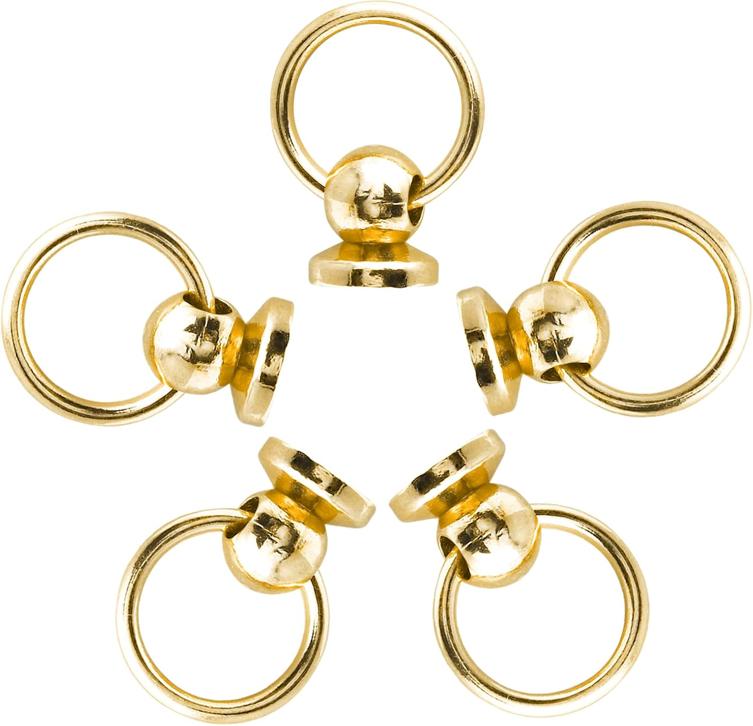 Kyuionty 60 Pcs Screwback round Head Rivet with Pull Ring, 8 Mm DIY Leather Craft O Ring Screw Rivets Metal Stud Rivets for Purse Wallet Phone Case with Mini Screwdriver (Gold)