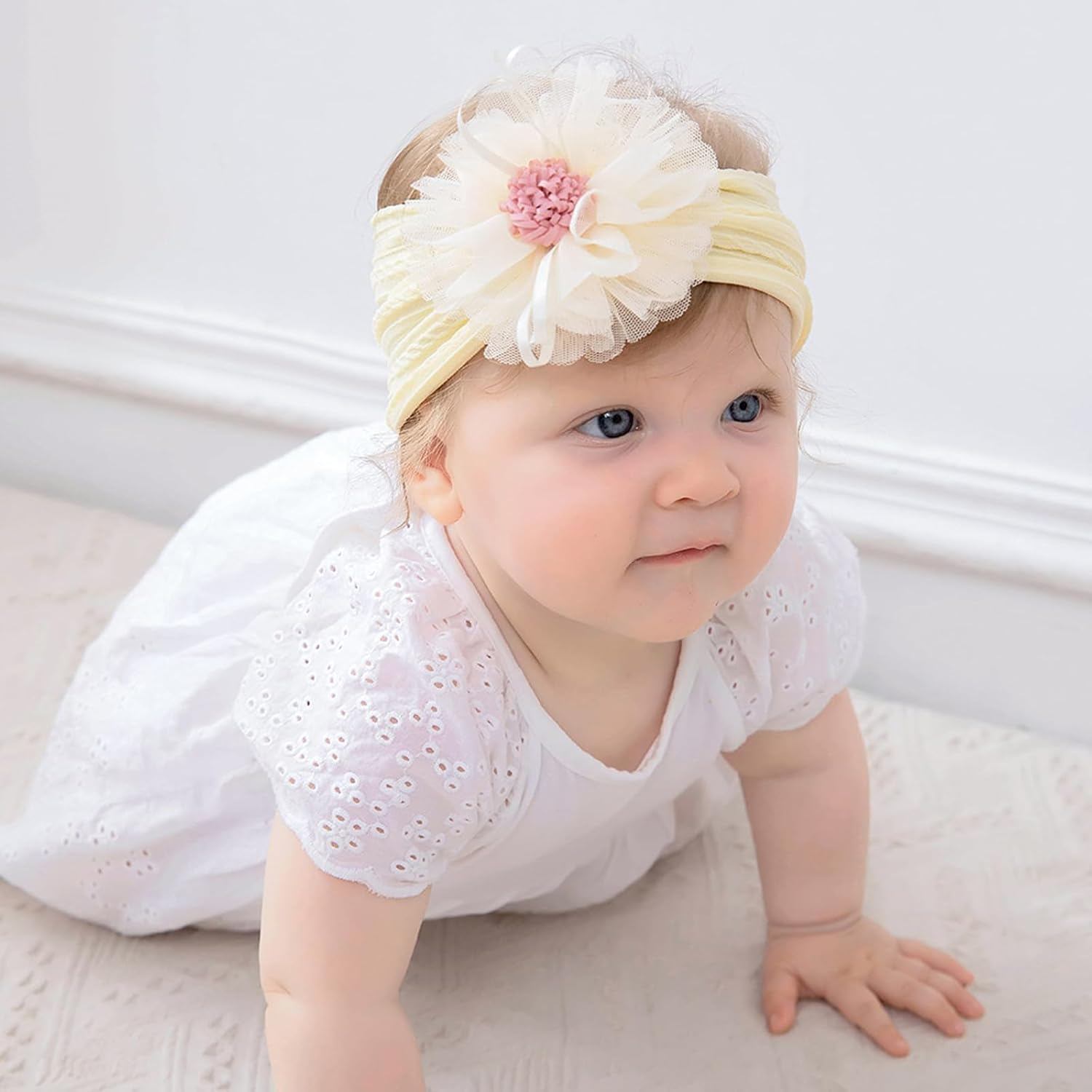 Baby Flower Headbands, 3 Pcs Cute Nylon Elastic Hairbands Set, Soft and Comfortable, Baby Fashion Hair Accessories for Newborn Infant Toddler image number 5